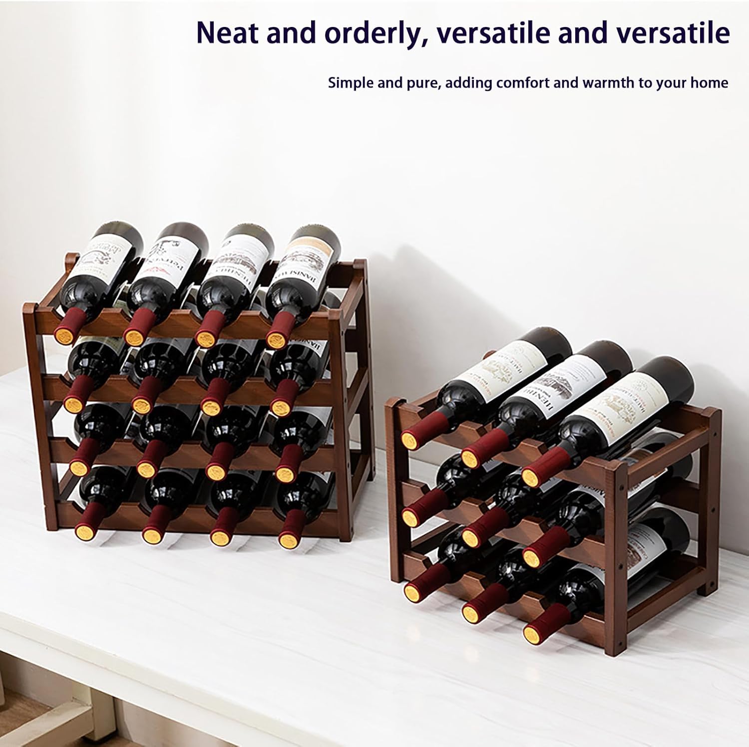 JSWHYBD Bamboo Wine Rack 15-Bottle Freestanding Storage