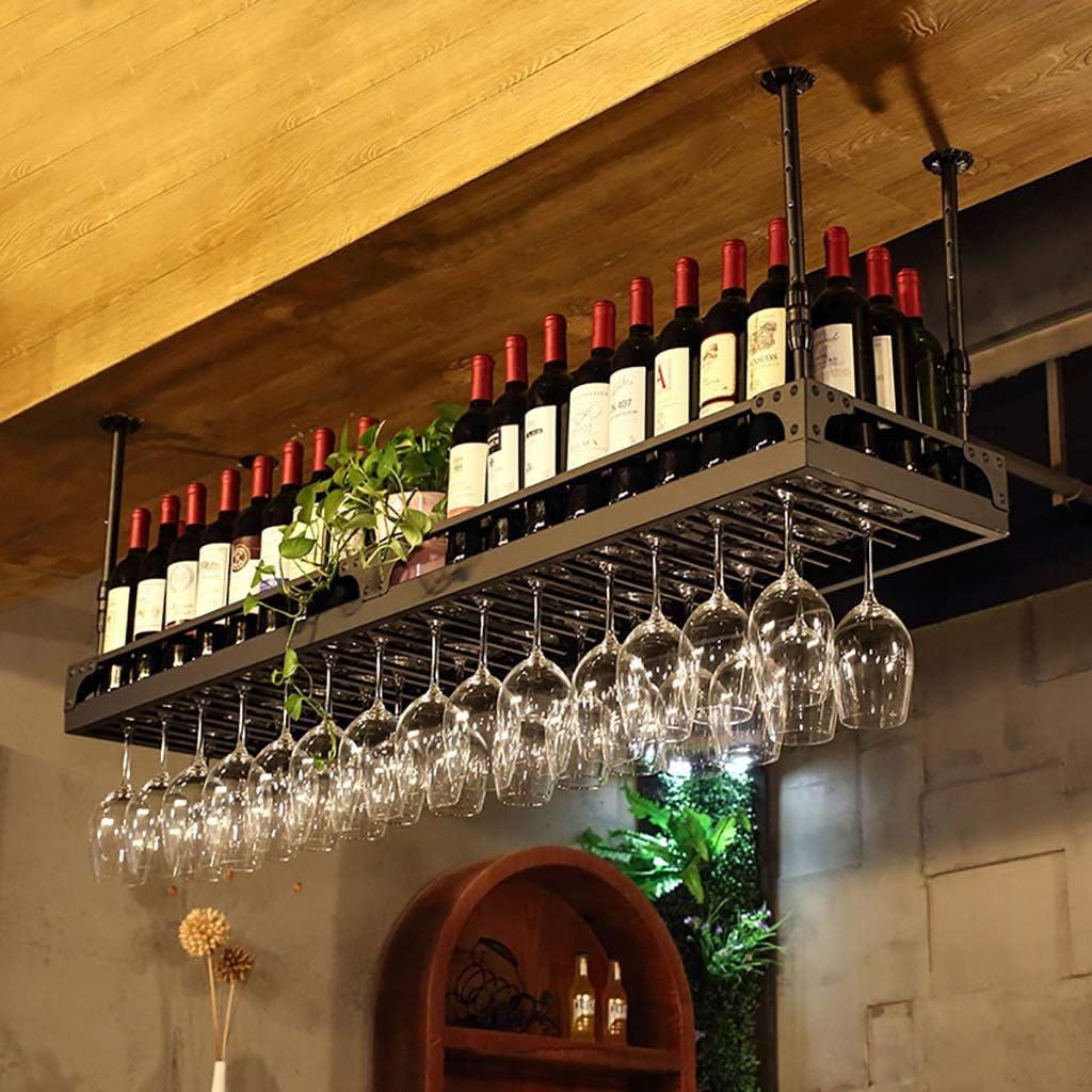 ZJDYDY Glass Wine Glass Frame Ceiling Metal Wine Rack 100cm