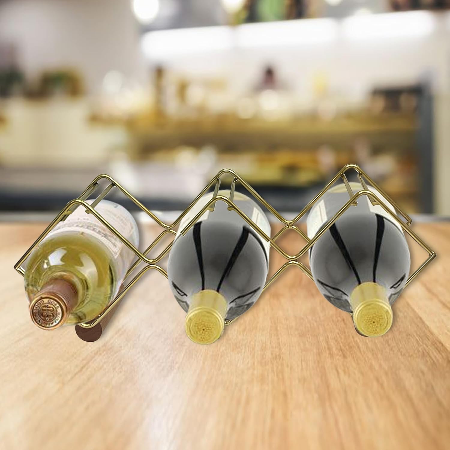 Nu Steel 5 Bottles Tabletop Wine Holder with Gold Finish 1