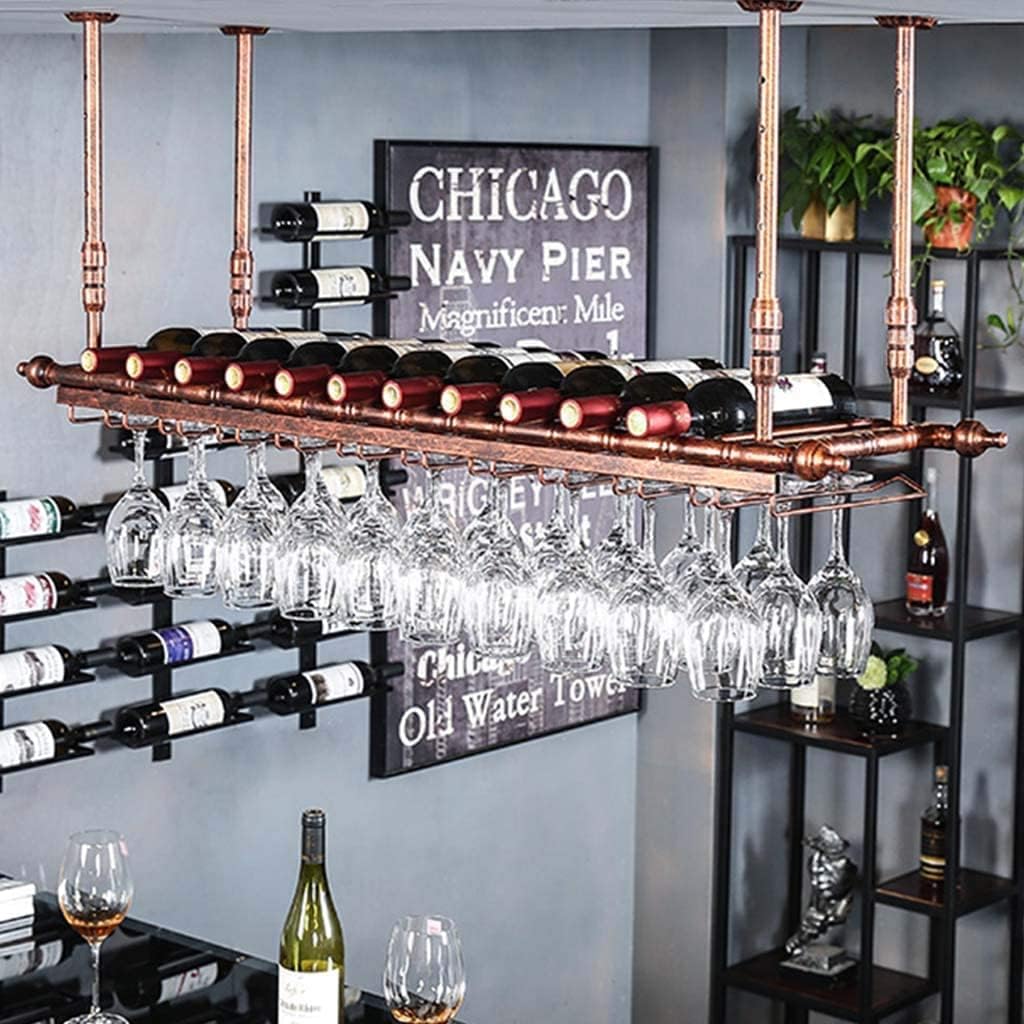 Adjustable Wall-Mounted Wine Rack with Double Layer and Glass Holder