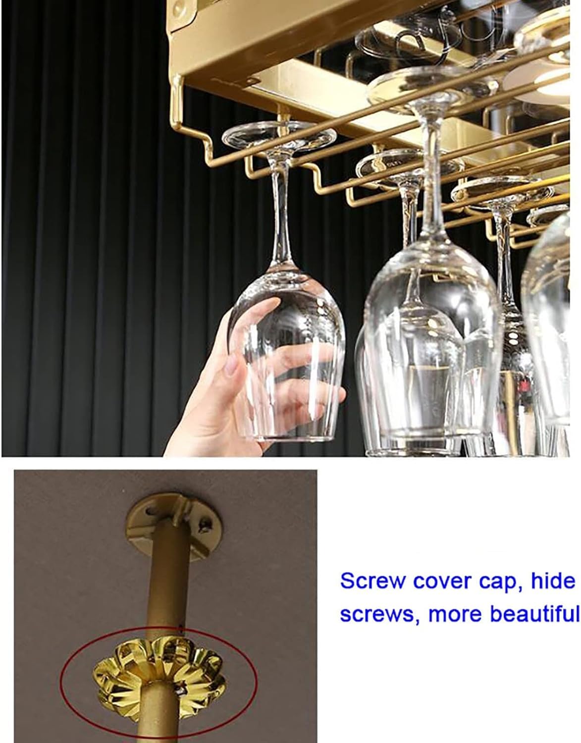 Adjustable Wine Rack for Bar and Kitchen Ceiling Mounted Stemware Holder
