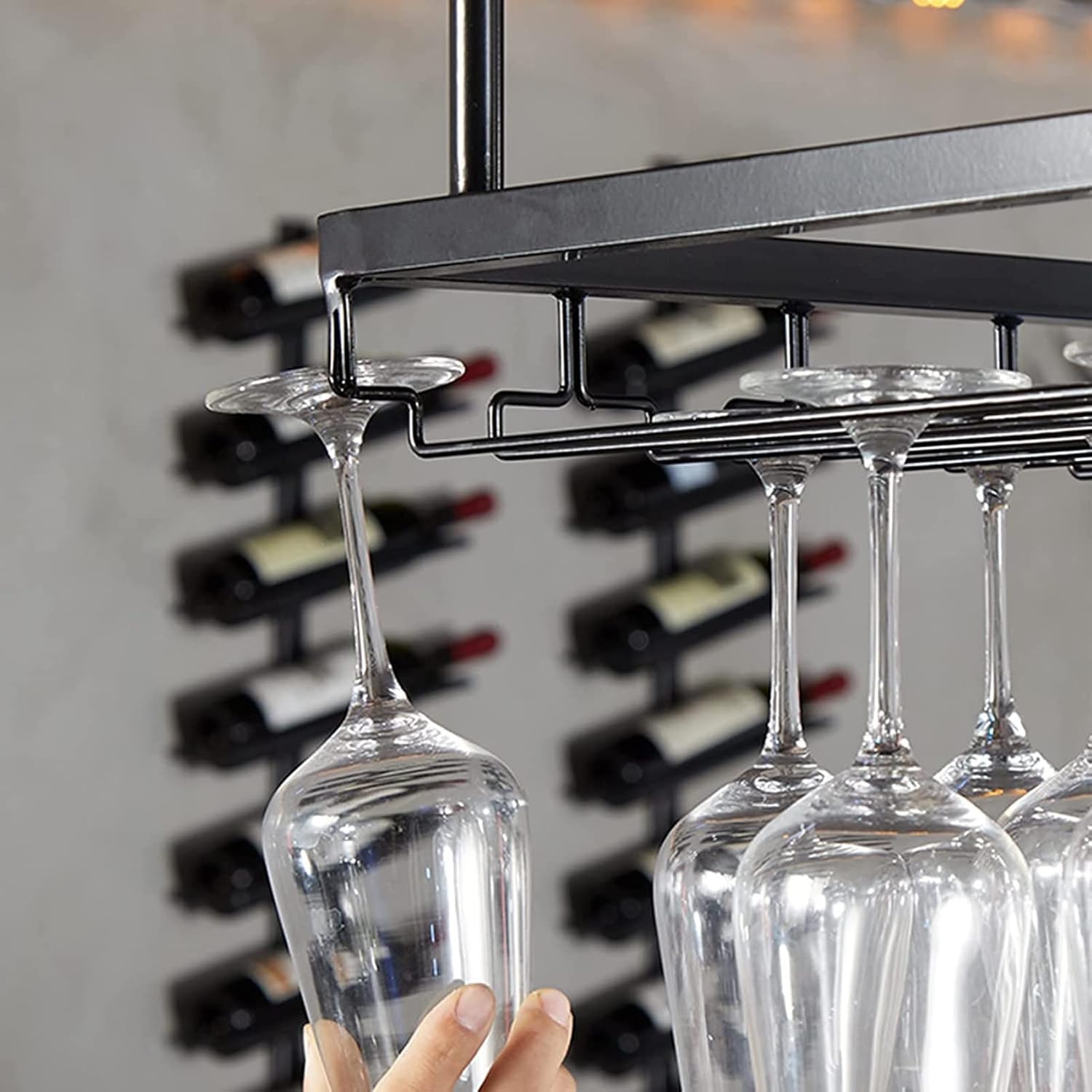 Adjustable Wall-Mounted Wine Glass Rack Black 120Cm
