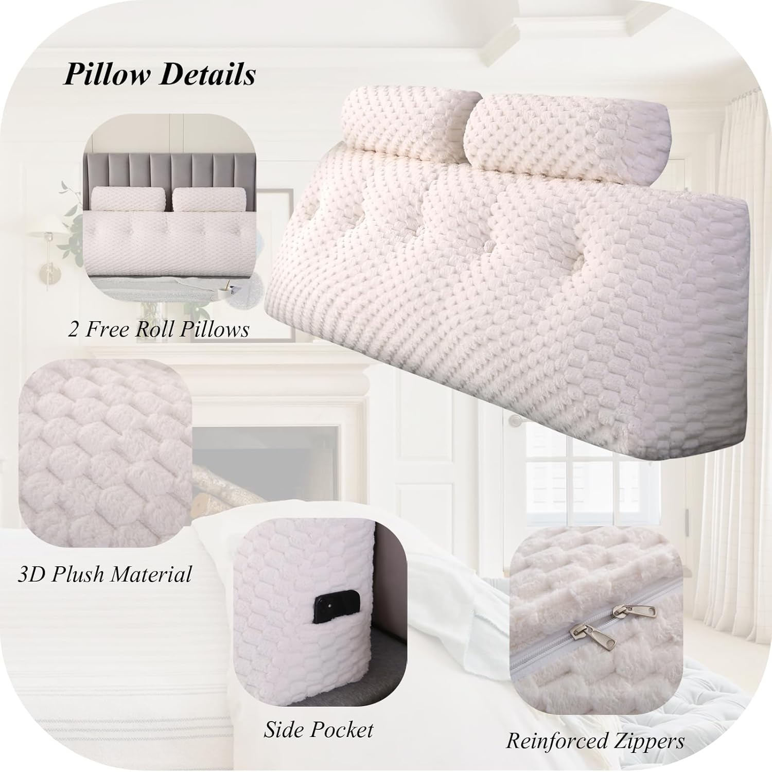 Gpround Wedge Headboard Pillow Set with 2 Roll Pillows