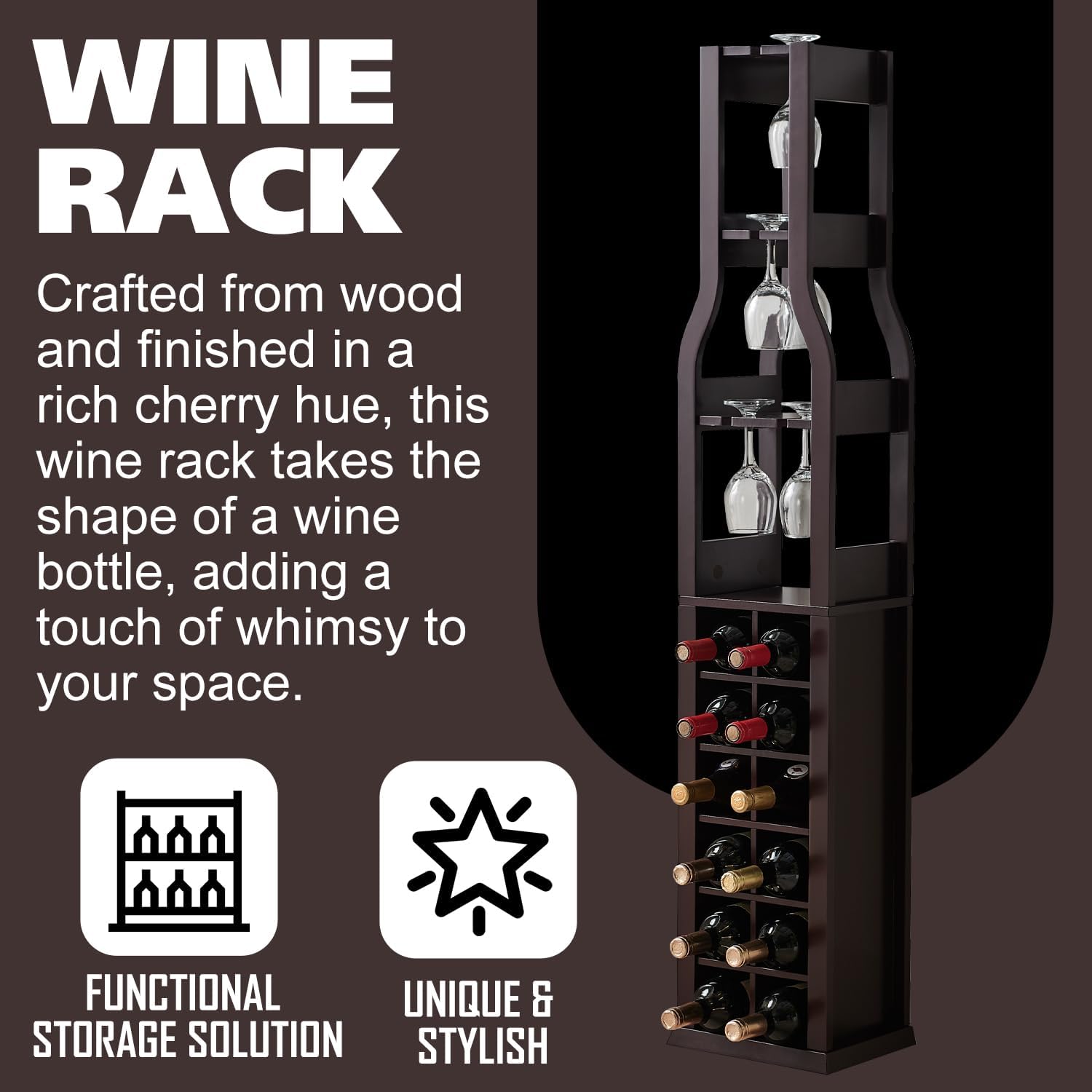 Kings Brand Granger Wine Rack - 12 Bottle Capacity - Dark Cherry