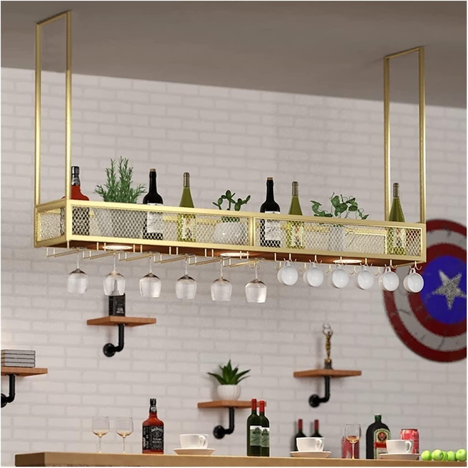 Suuim Ceiling Wine Rack Bar Storage Shelf Space-Saving 2-Layer Design
