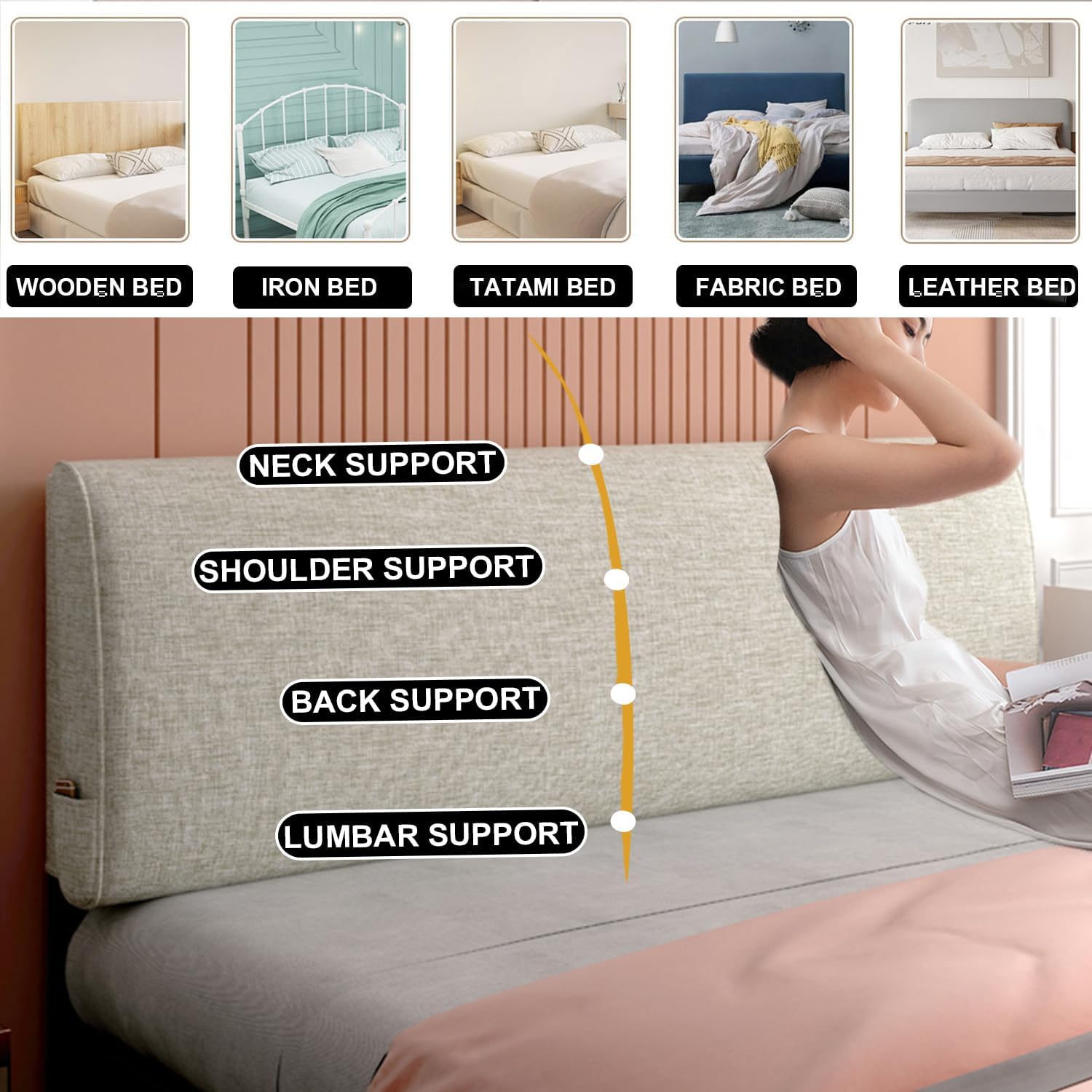 ZZYK Beige Linen Headboard Pillow 59 Queen Size 1