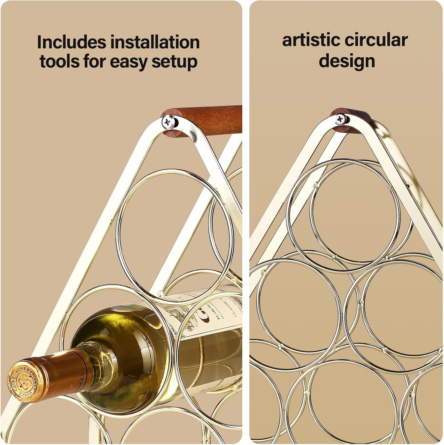 Drincarier 6 Bottle Countertop Wine Rack - 3 Tier Modern Gold Metal Design