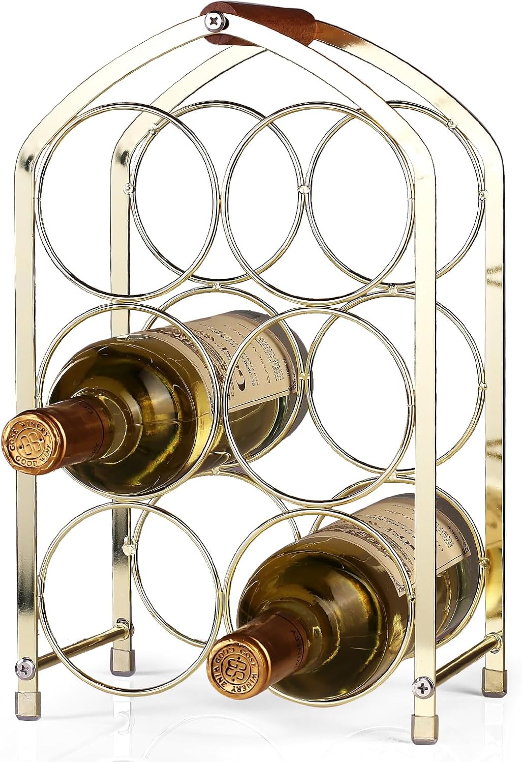 Drincarier 6 Bottle Countertop Wine Rack - Gold Metal 3 Tier Storage Stand