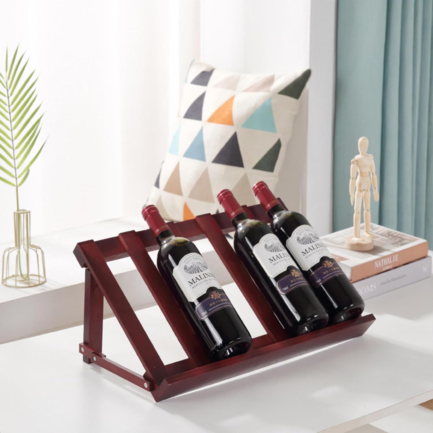 NIBHZ Red Wine Rack Walnut Wood Freestanding