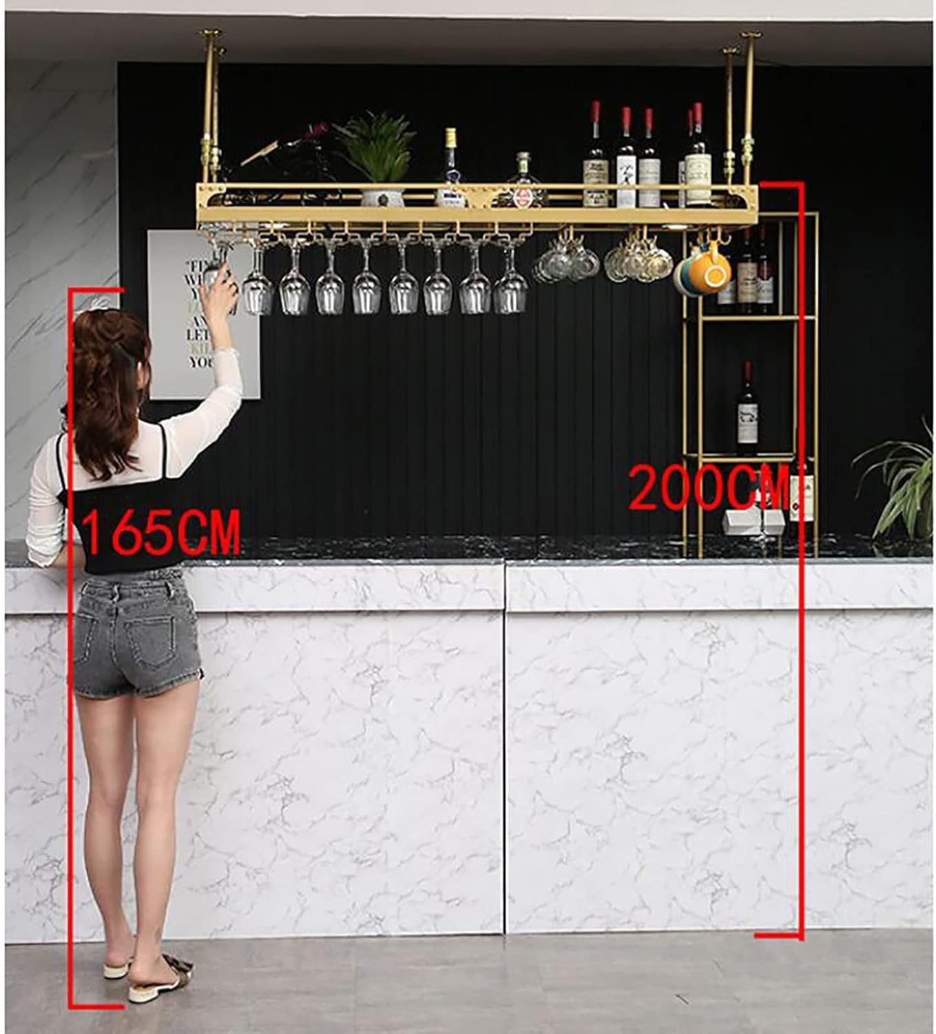 Adjustable Wine Rack for Bar and Kitchen Ceiling Mounted Stemware Holder