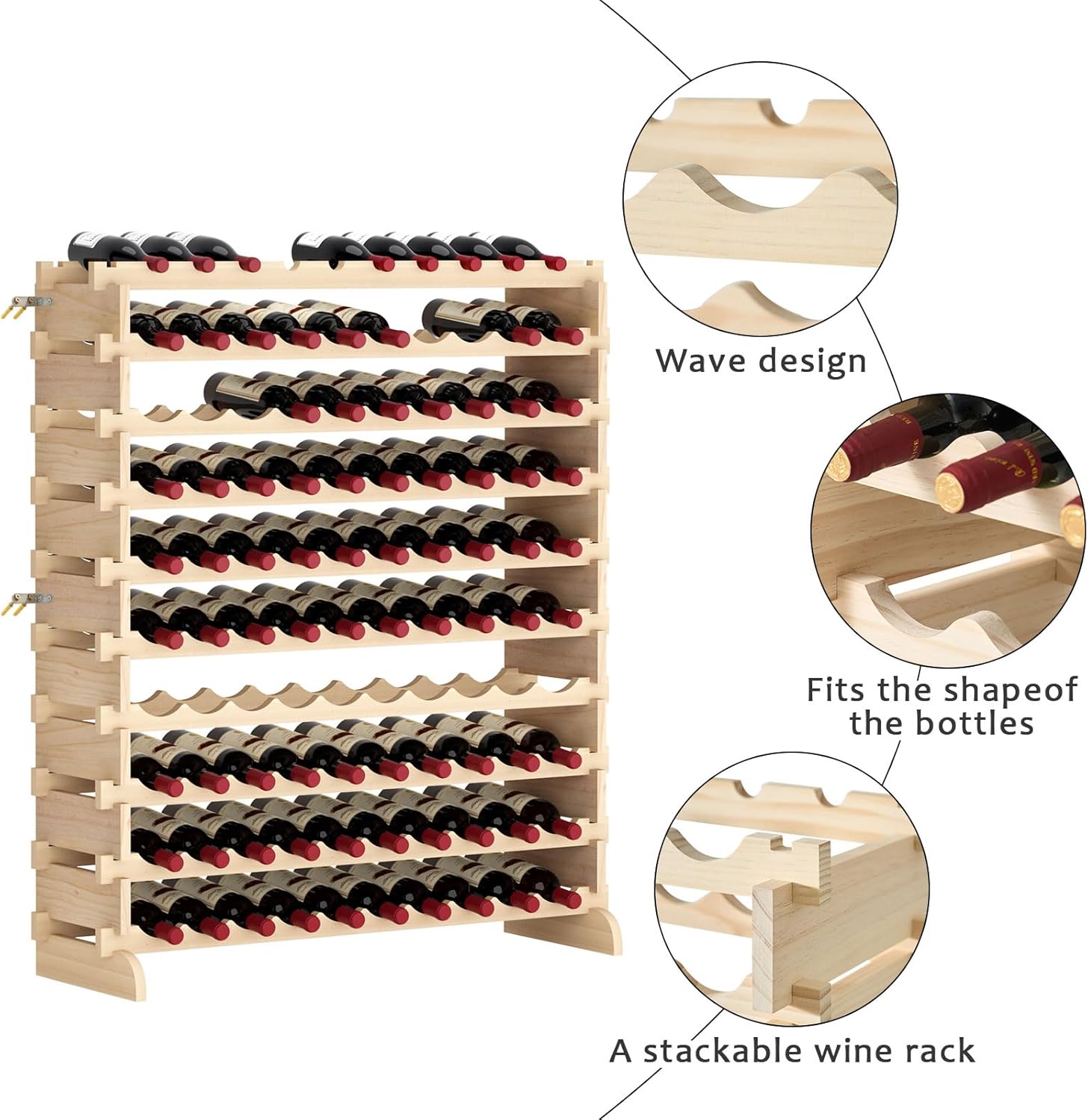 soges 100-Bottle Wine Rack 10-Tier Stackable Storage Shelf