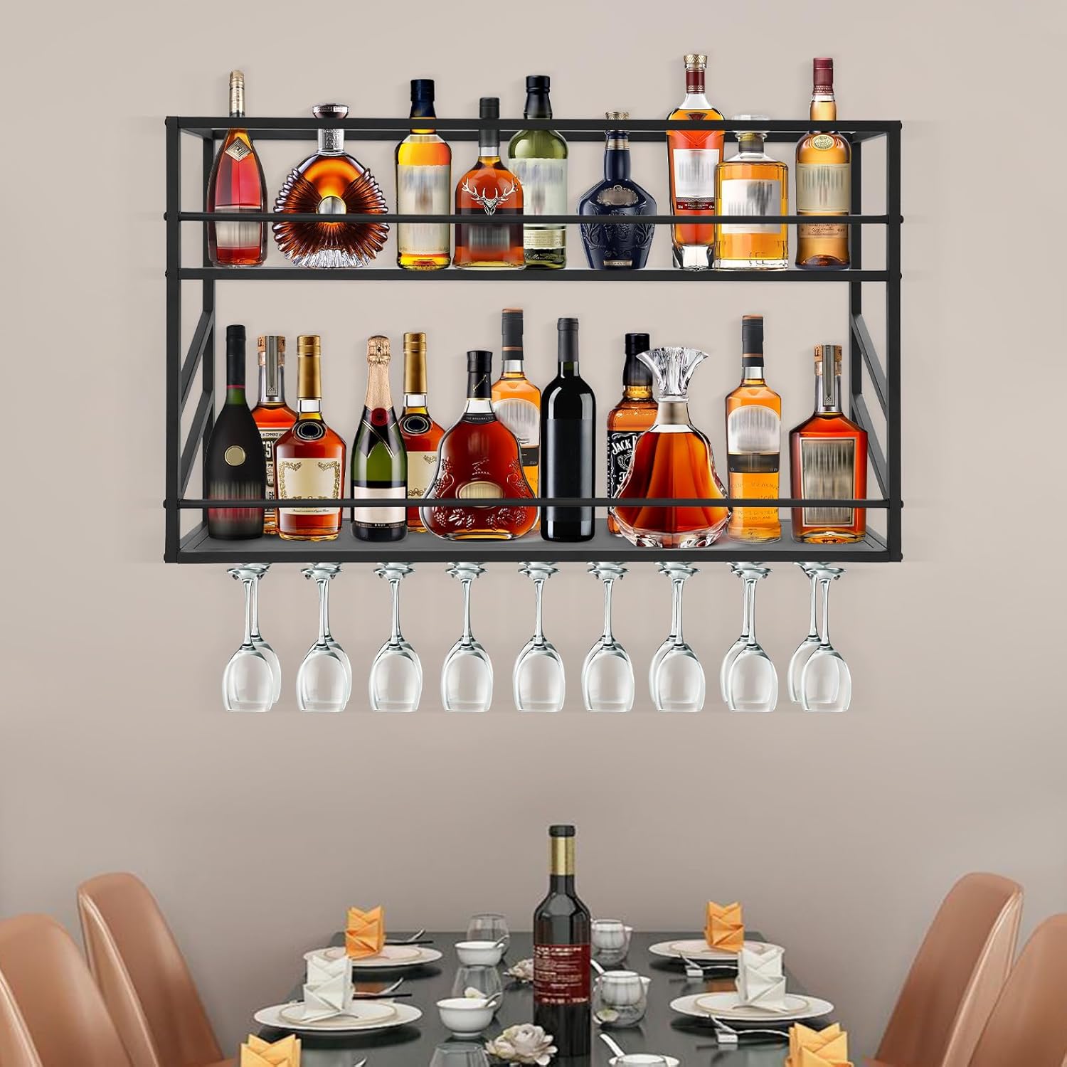 TFCFL Wall Mount Wine Rack 2-Tier Metal Storage