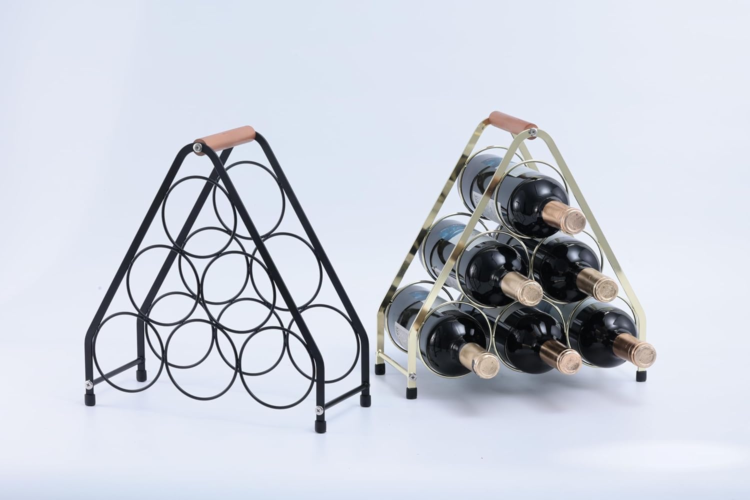 YimiBloss 6-Bottle Tabletop Wine Rack with Wooden Handle
