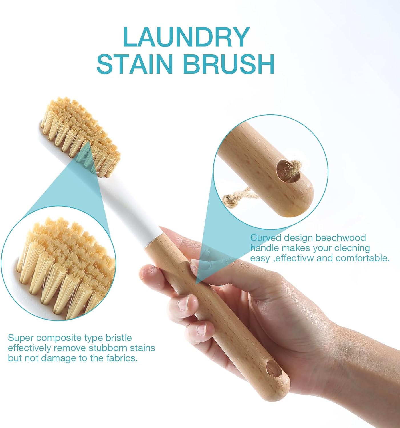 OSCIOSS Wood Laundry Brush with Long Handle and Soft Bristles