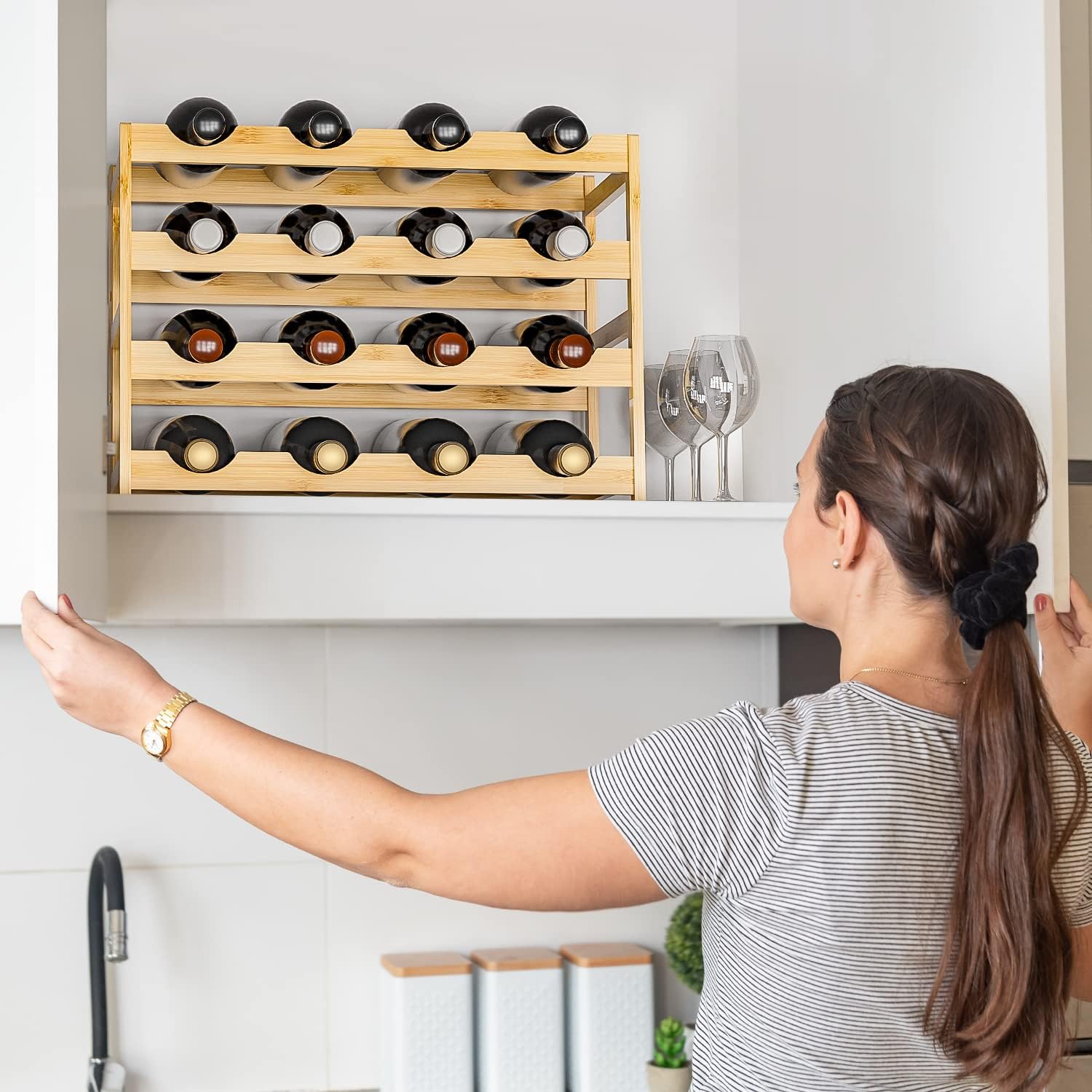 Ruichang 4-Tier Bamboo Wine Rack 16 Bottle Capacity