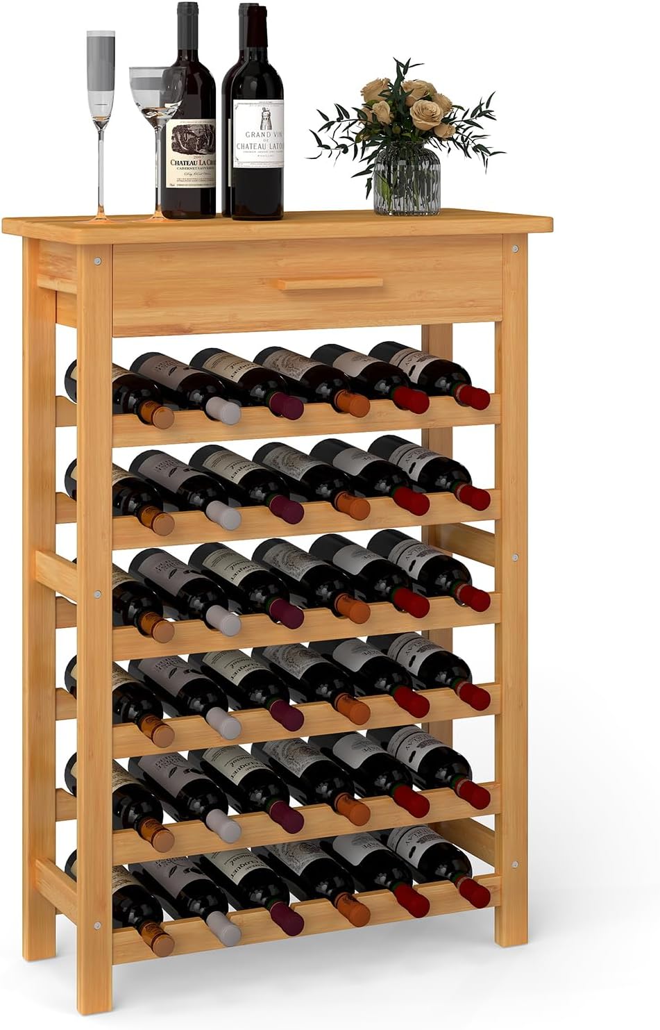 JSUN7 36 Bottle Bamboo Wine Rack - Space-Saving Display