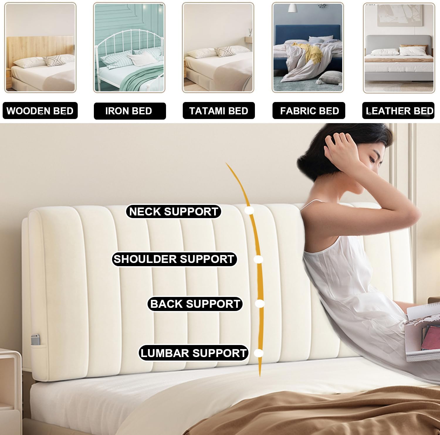 ZZYK Rectangle Upholstered Headboard Pillow for Bed