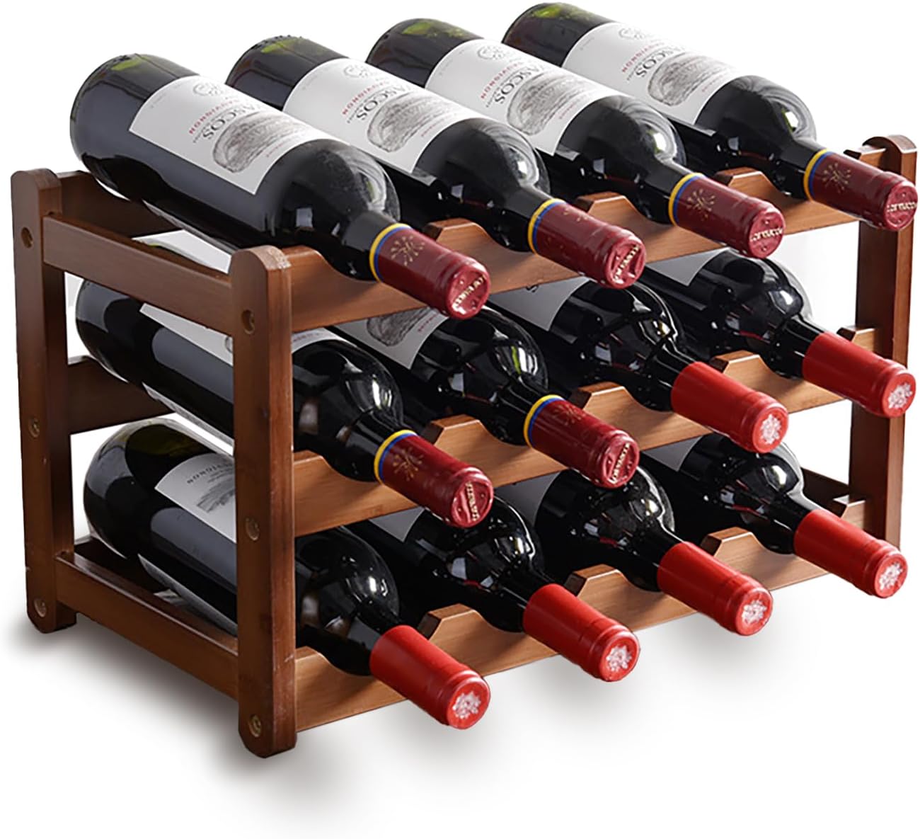 SCONVU 3-Tier Bamboo Wine Rack 12-Bottles