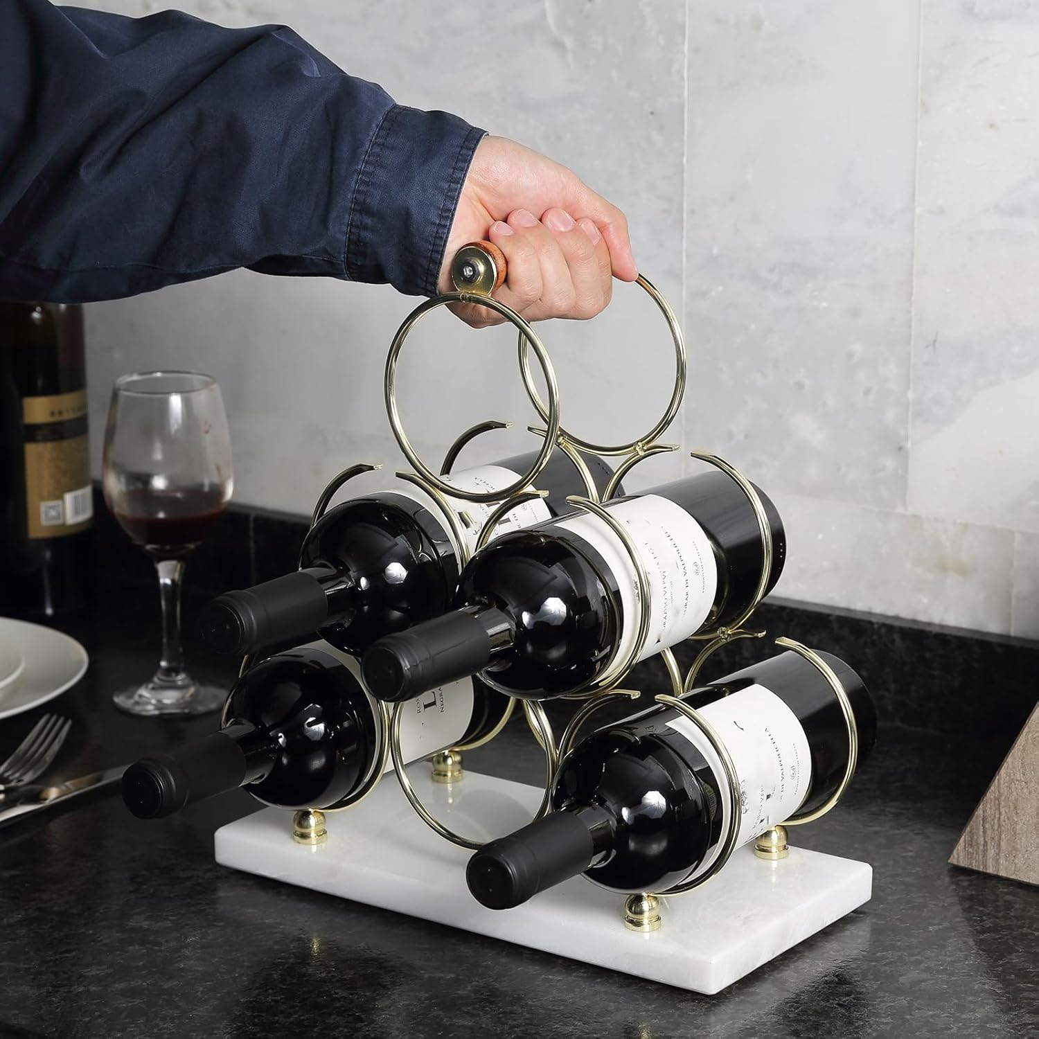 BCS Tabletop Wine Rack with Marble Base