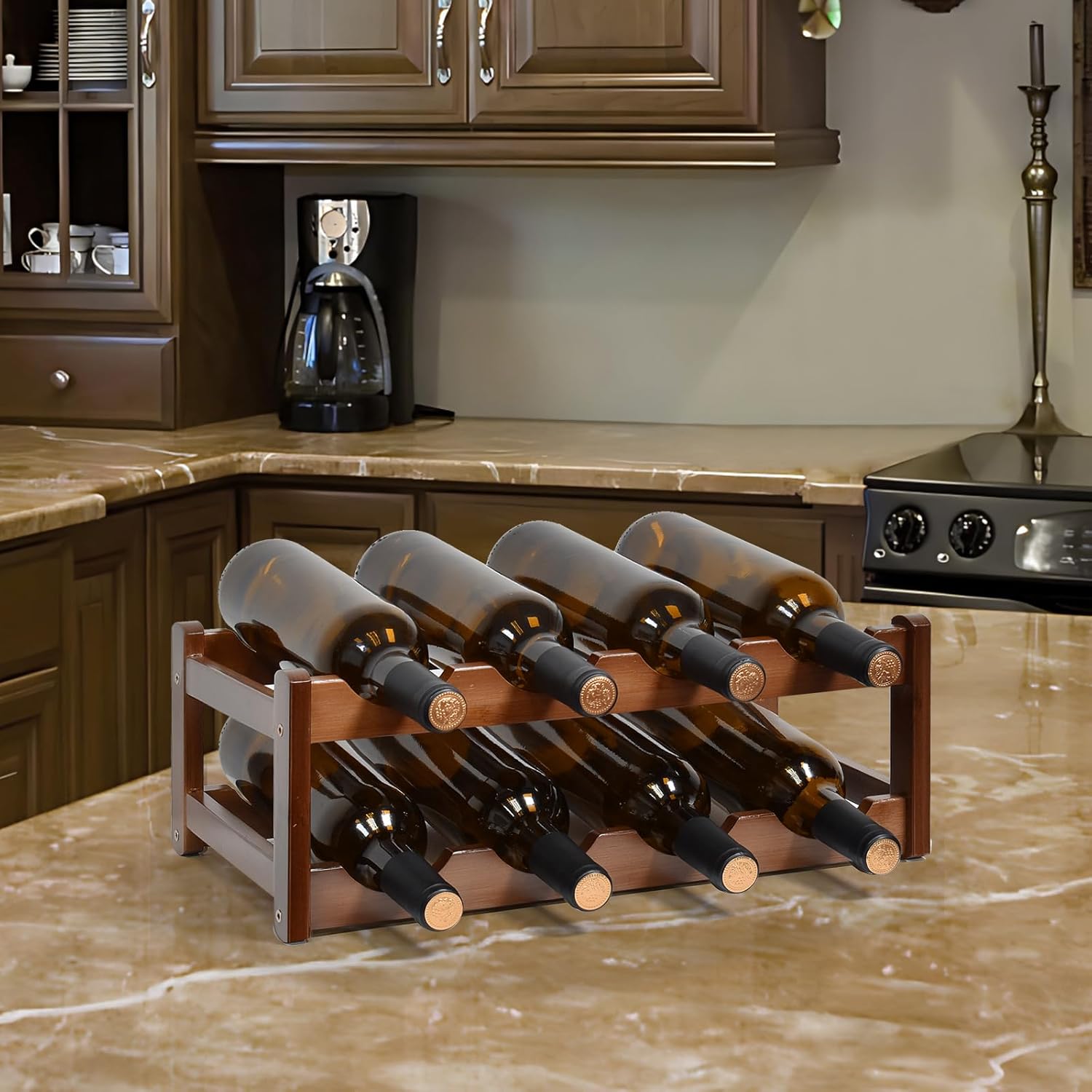 IWNTWY 8-Bottle 2-Tier Brown Wine Rack