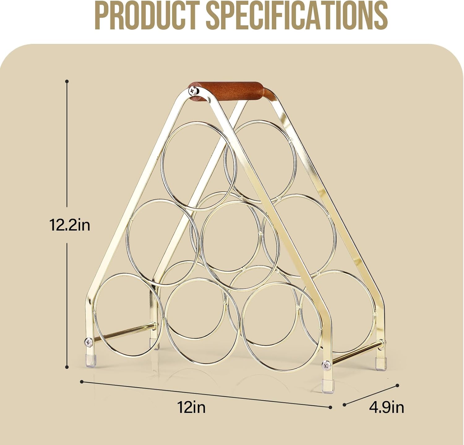 Drincarier 6 Bottle Countertop Wine Rack - 3 Tier Modern Gold Metal Design