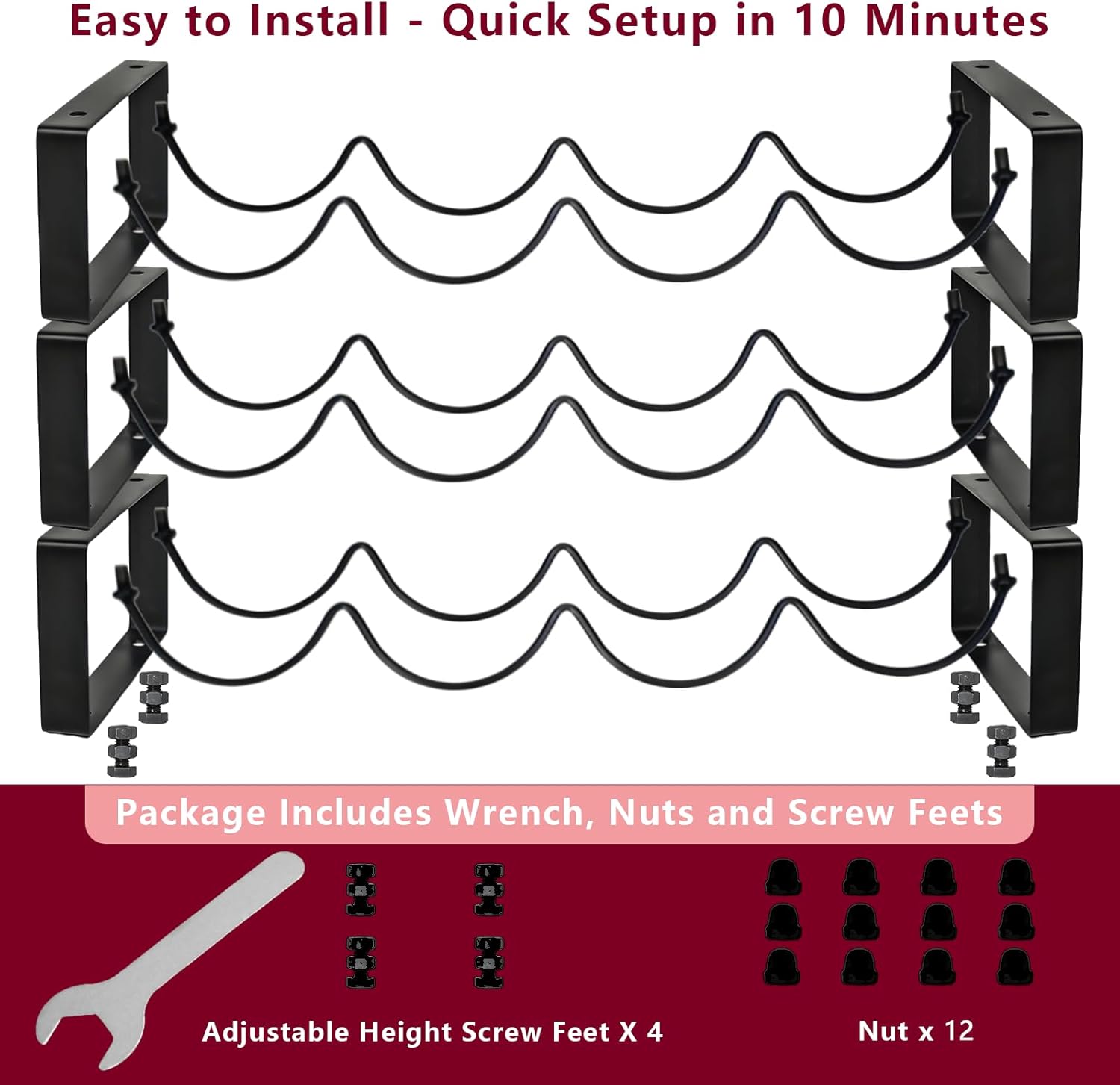 GREATLINK 3-Tier Wine Rack Black Freestanding