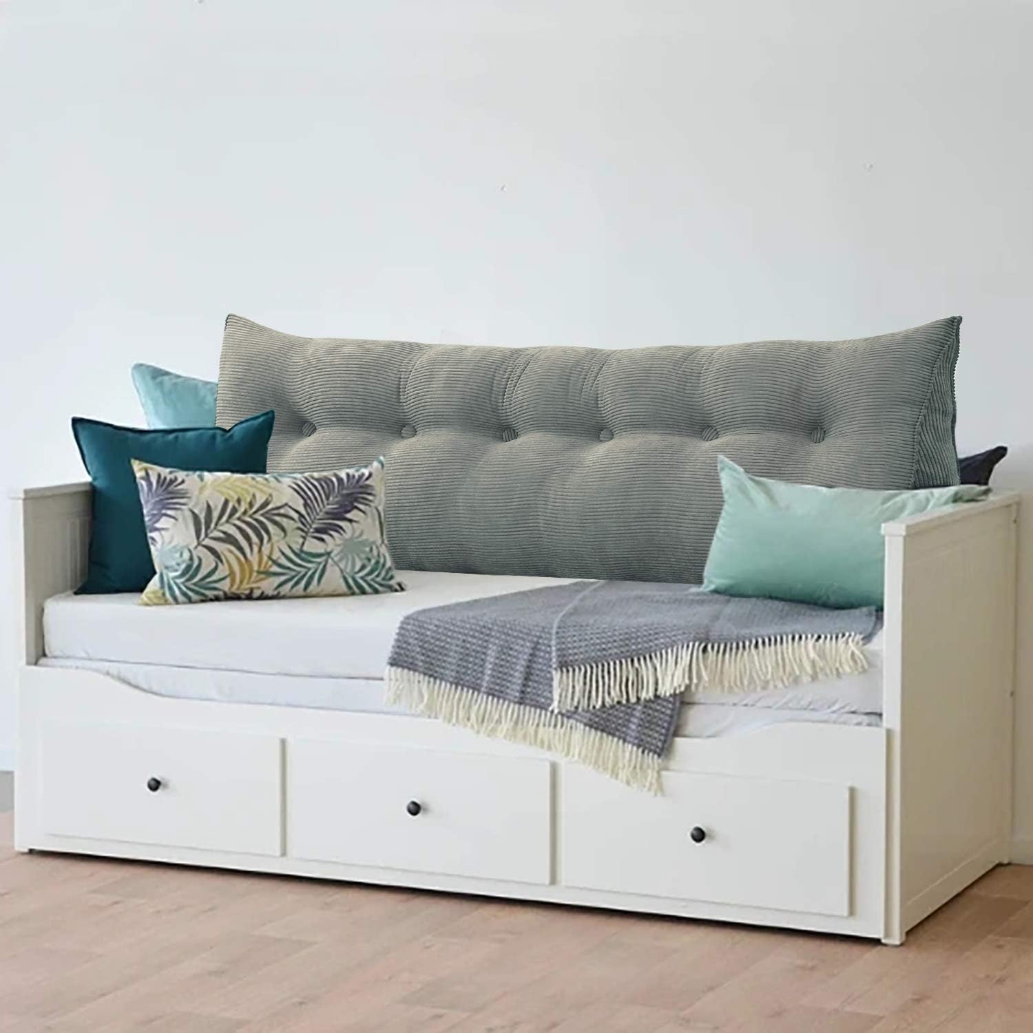 WOWMAX Corduroy Headboard Pillow 100 Cotton Grey California King