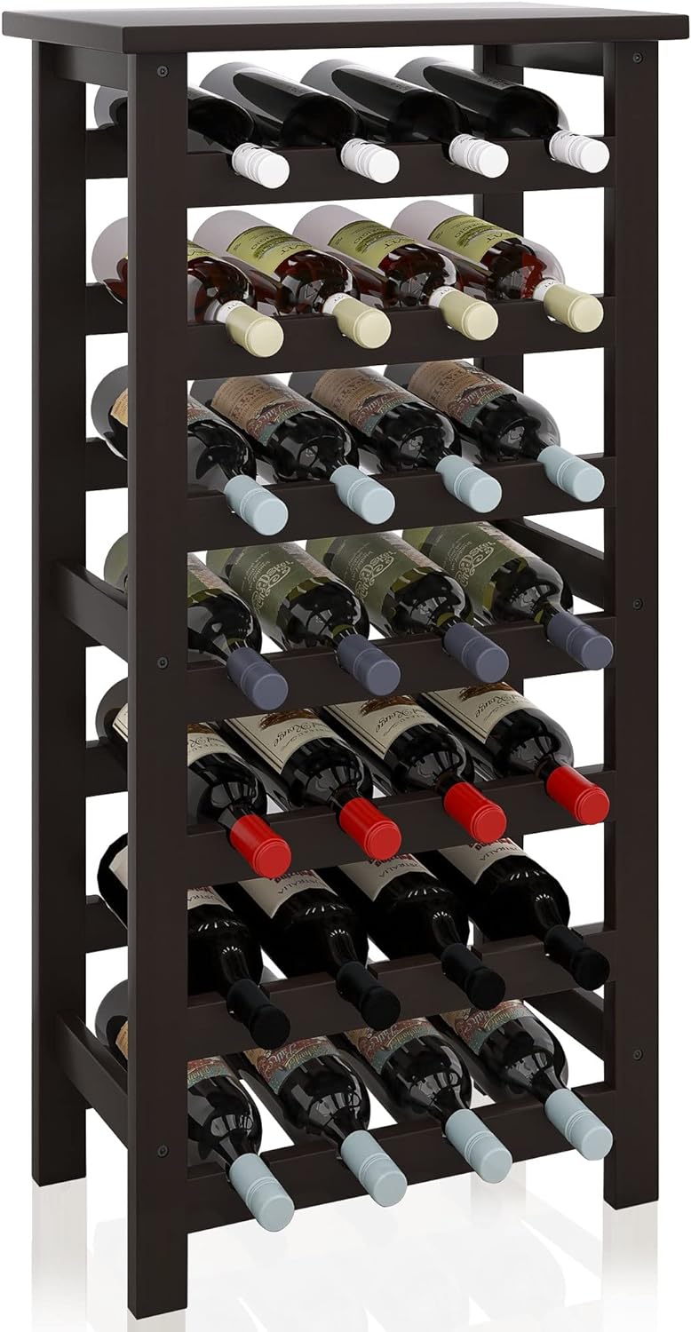 SMIBUY Bamboo Wine Rack 28 Bottles 7-Tier