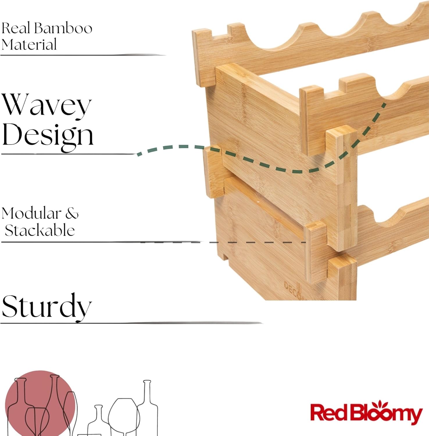 Red Bloomy Bamboo Stackable Wine Rack 72 Bottle