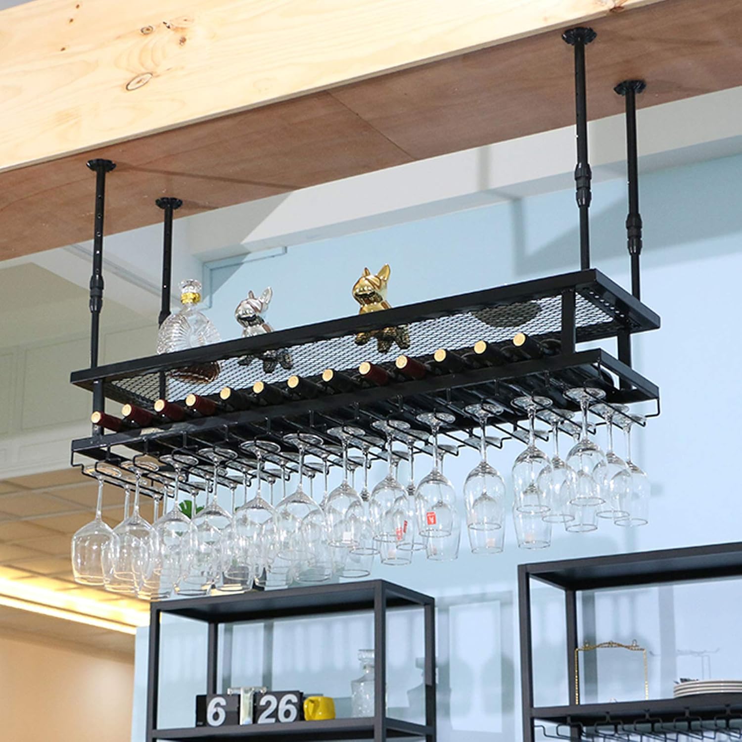 Freestanding Wine Rack with Adjustable Ceiling Mount