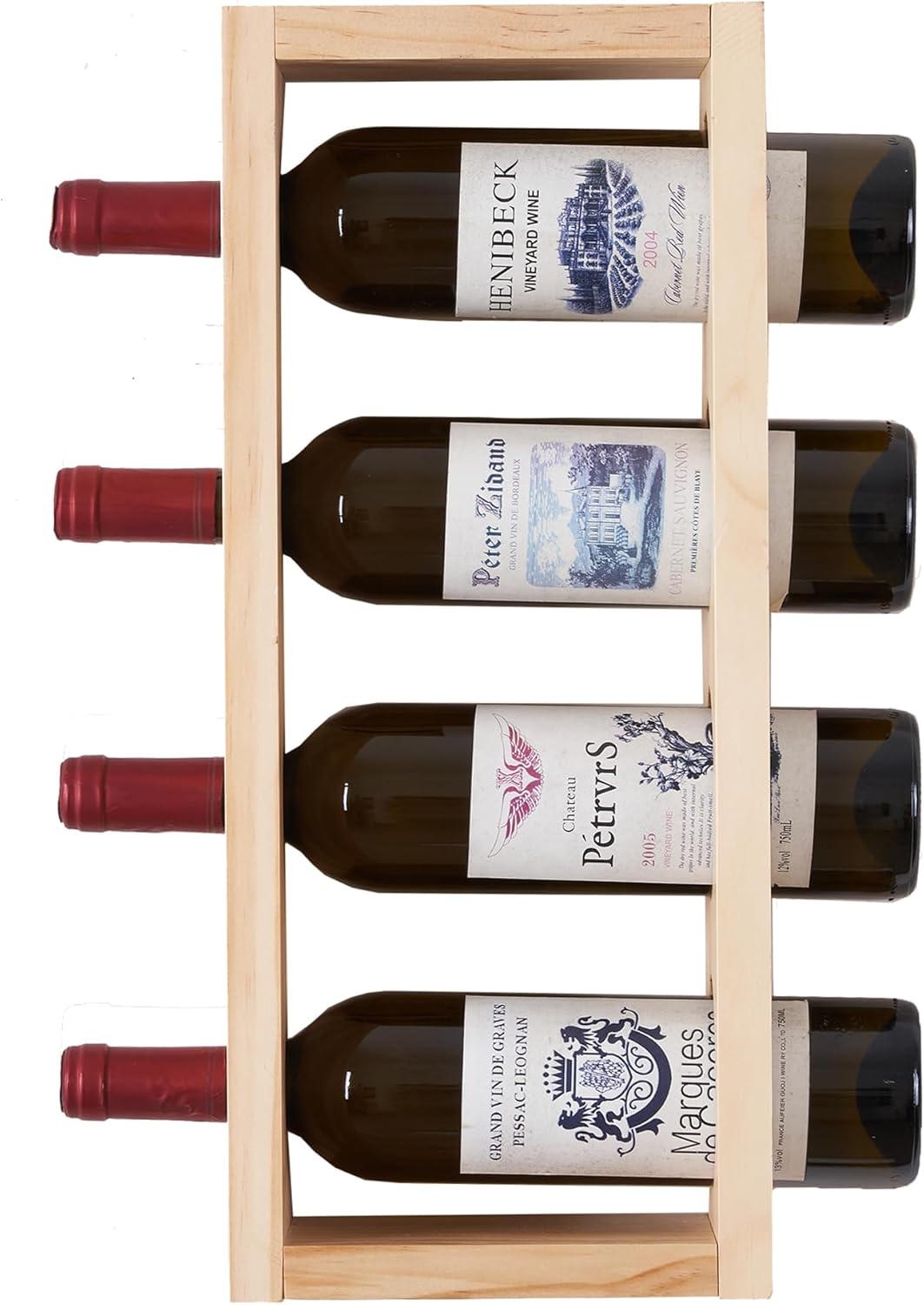 4-Bottle Wall Wine Rack - Solid Pine Wine Holder