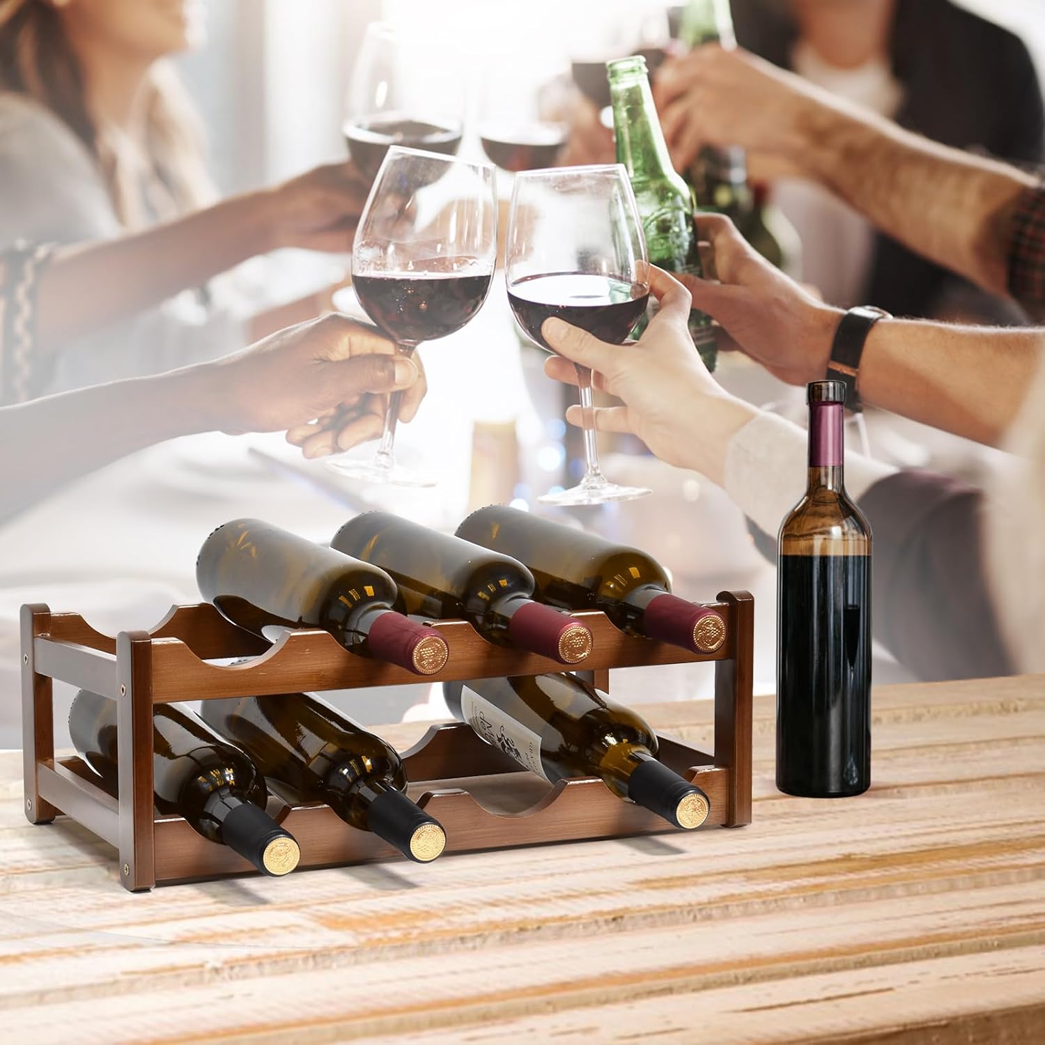 IWNTWY 8-Bottle 2-Tier Brown Wine Rack