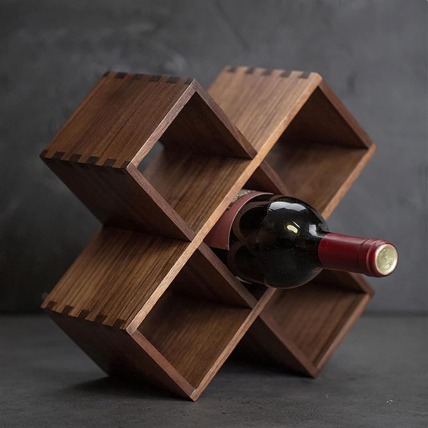 BESNUT 5 Bottle Wine Rack Wooden Freestanding Storage Holder