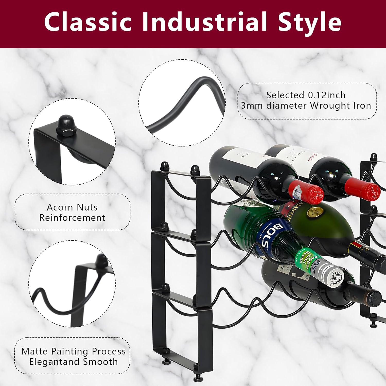 GREATLINK 3-Tier Wine Rack Black Freestanding