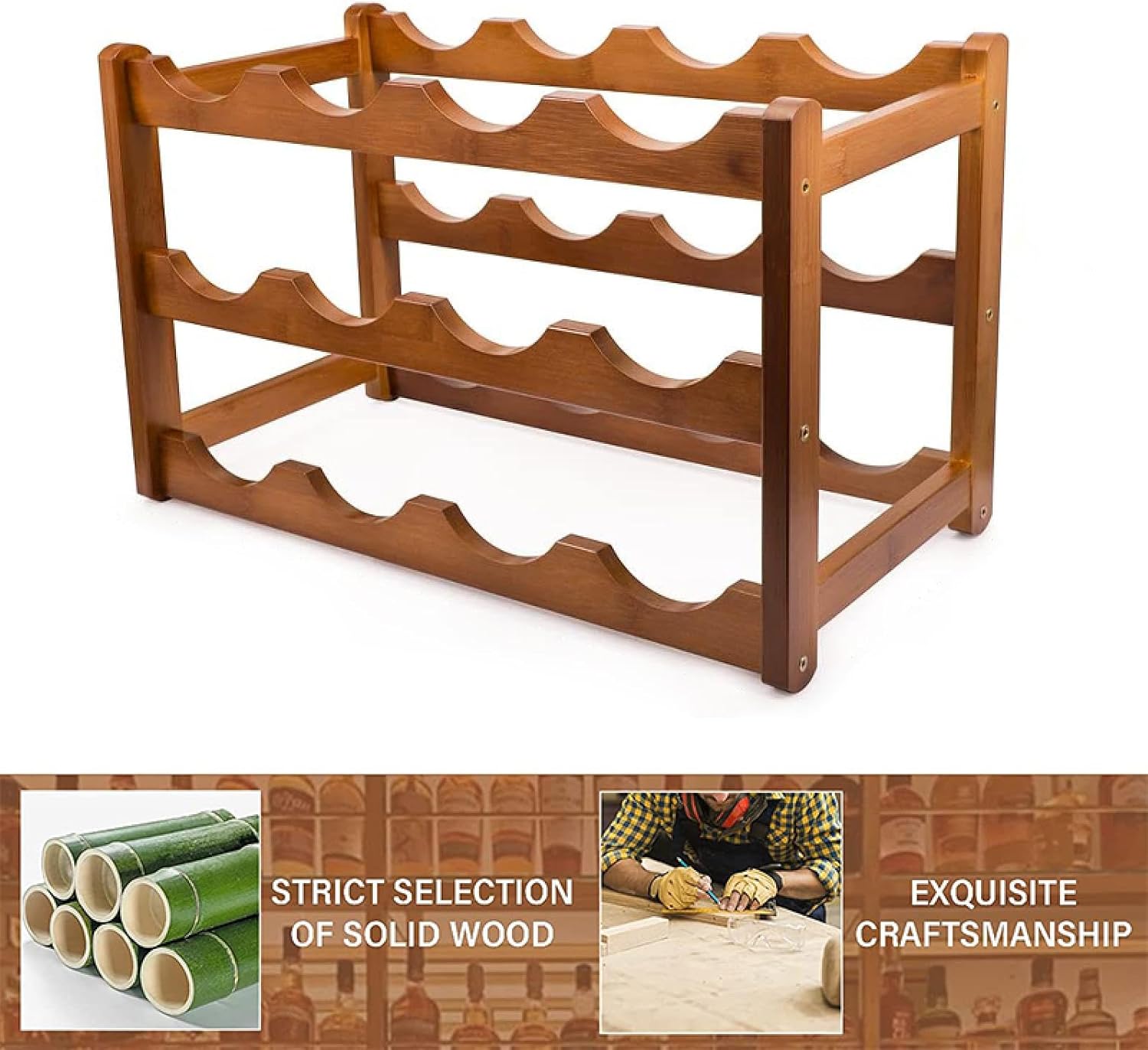 OWKAY Vintage Wooden Wine Rack 3 Tiers