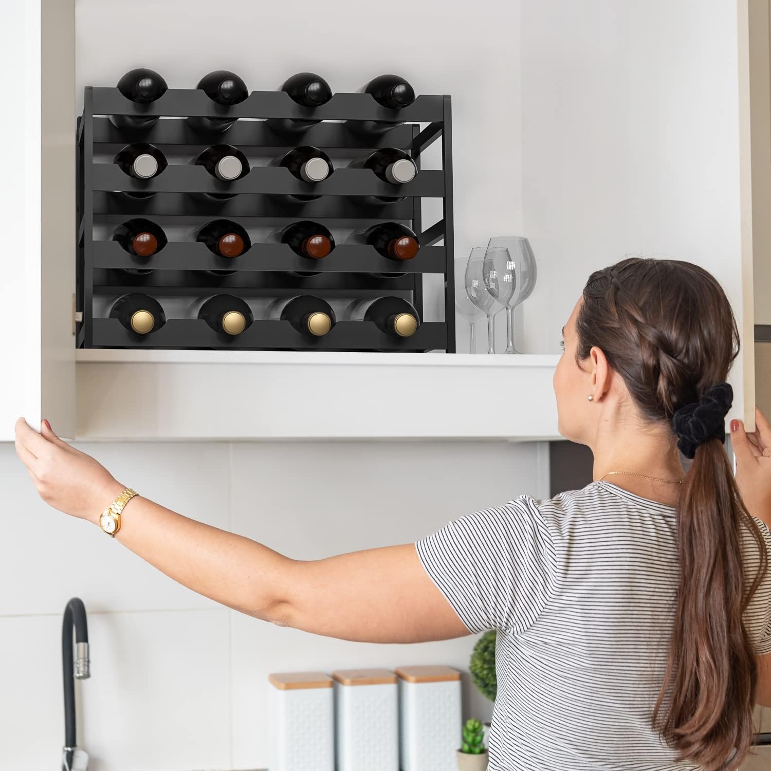 Ruichang 4-Tier Bamboo Wine Rack - 16 Bottle Capacity 1