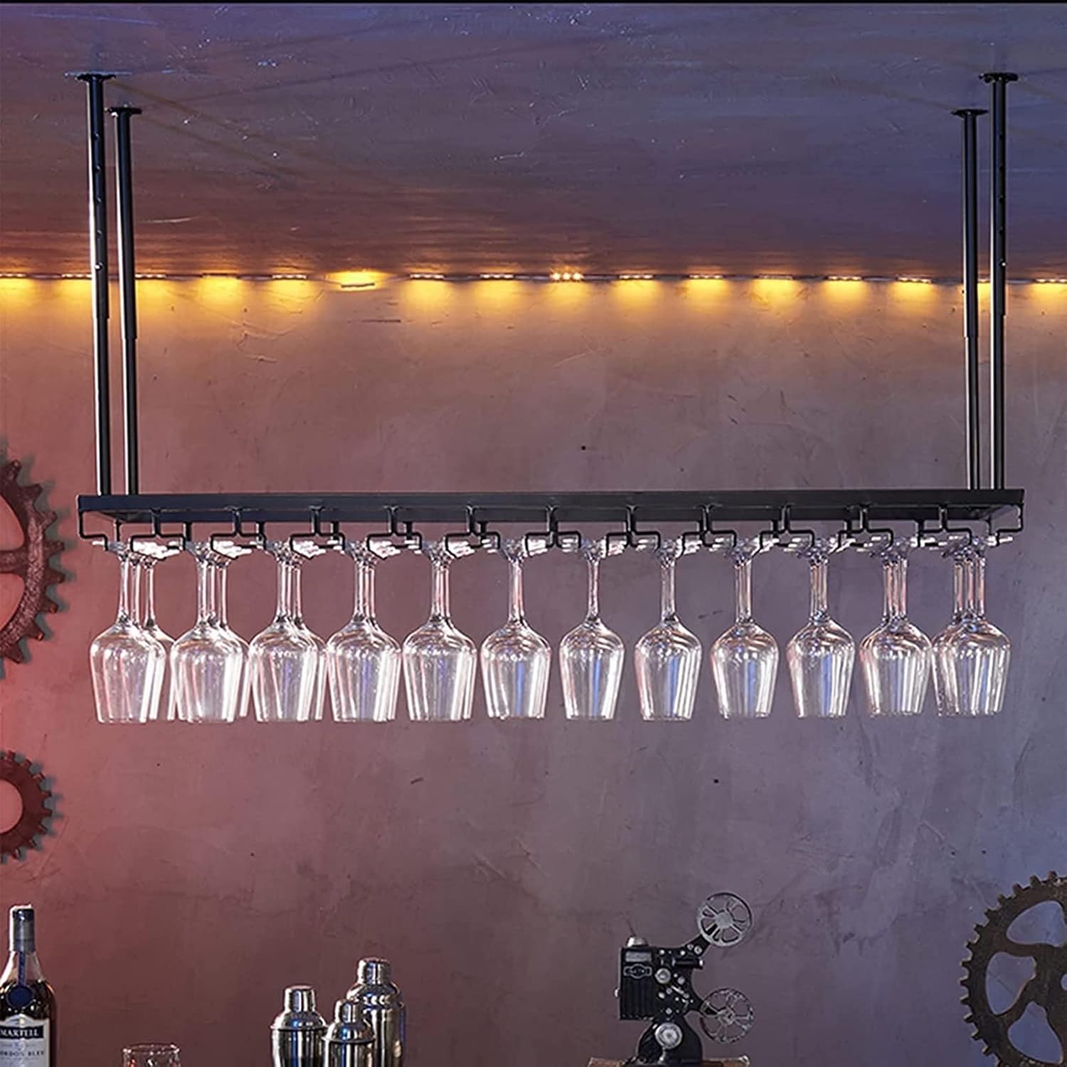 Adjustable Wall-Mounted Wine Glass Rack Black 120Cm