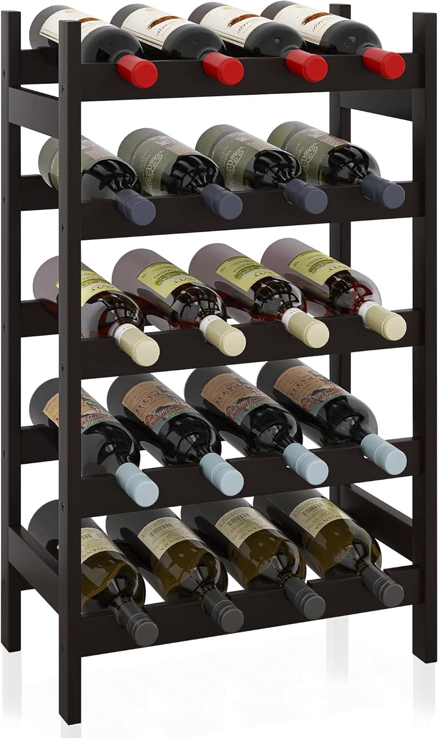 SMIBUY Bamboo Wine Rack 5-Tier 20-Bottle Storage Shelf Black