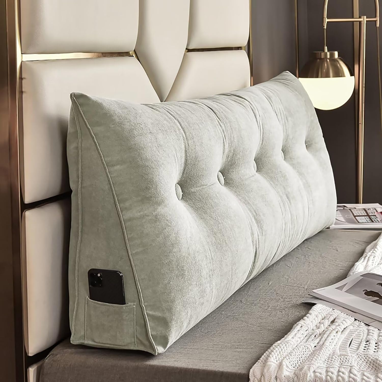 TESICA Light Grey Headboard Wedge Pillow with Removable Cover