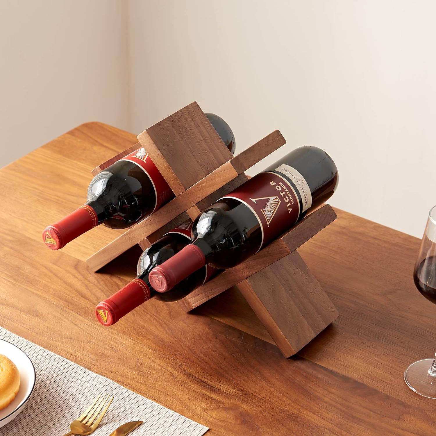 TREOAKWIS Solid Wood Wine Rack Organizer 4 Bottles