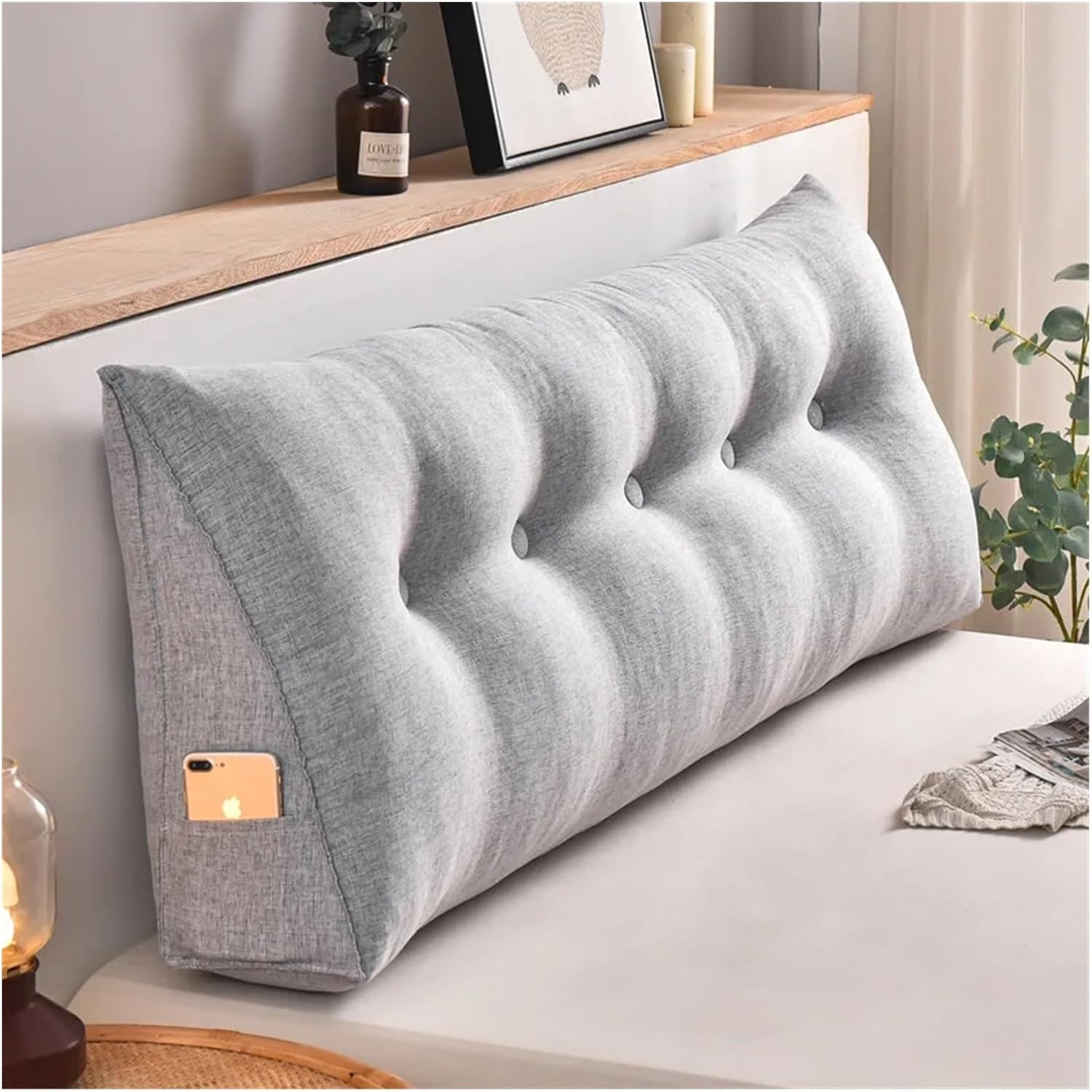 GeRRiT Velvet Headboard Pillow with Side Pocket