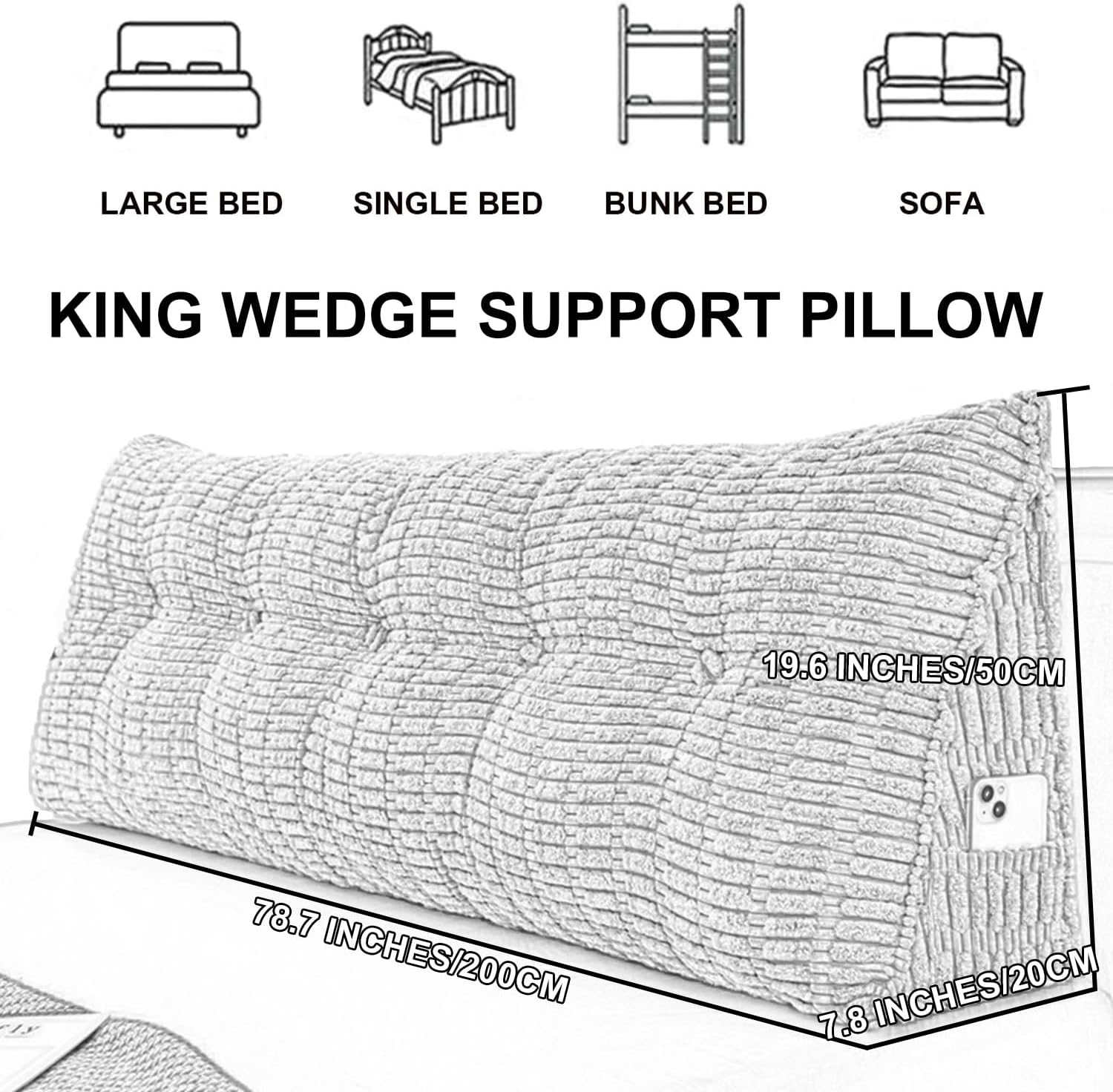 Wedge Reading Support Pillow with Removable Cover Blue 79 Inch