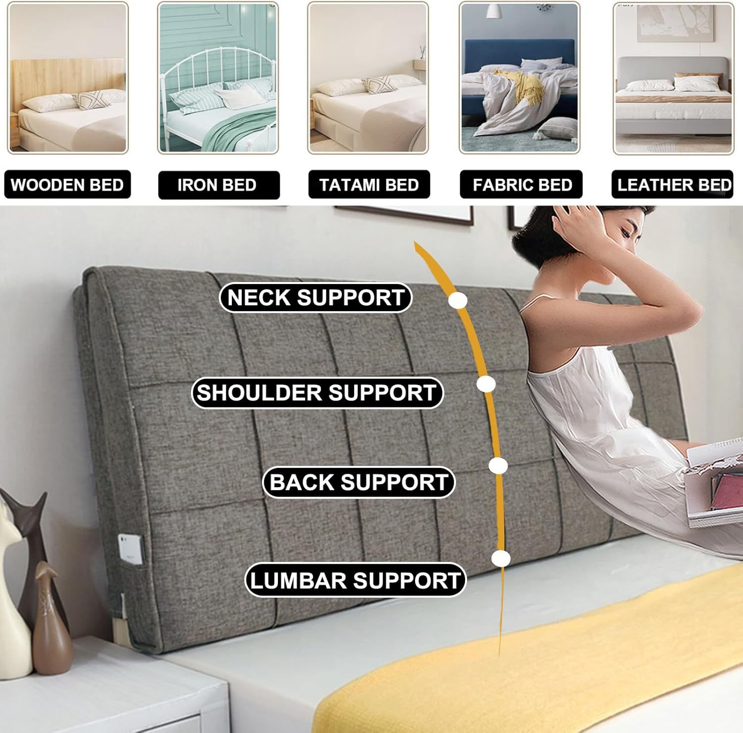 ZZYK Linen Reading Pillow with Headboard Backrest Support