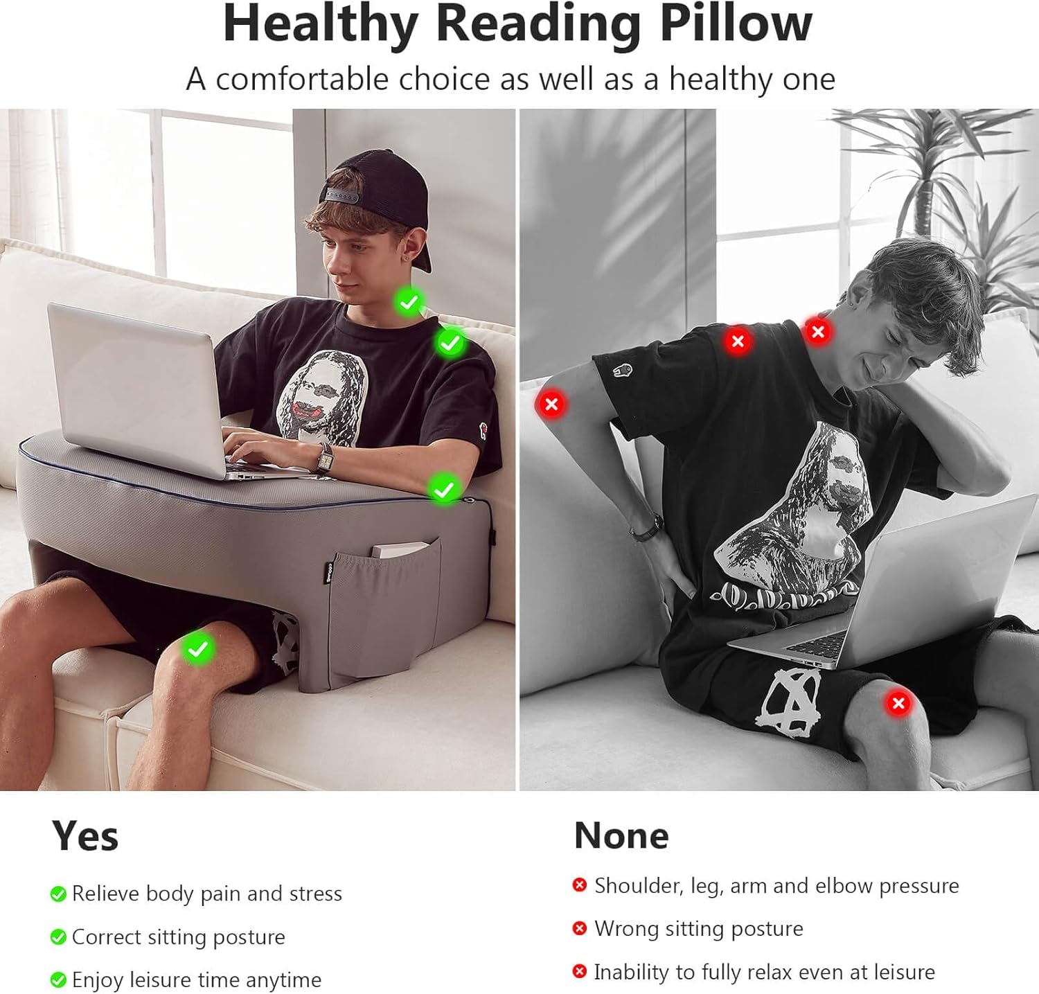 Cooloo8 Reading Pillow with Armrests and Lap Desk