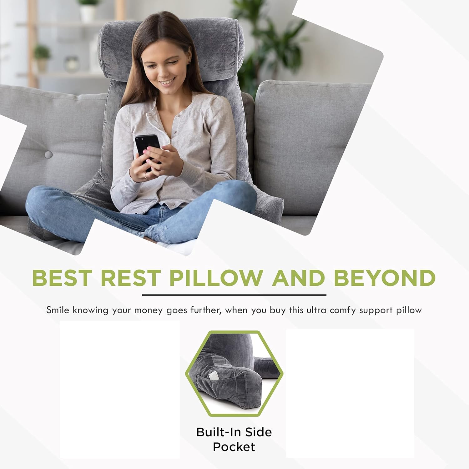 ZIRAKI Extra Large Reading Pillow with Memory Foam Support