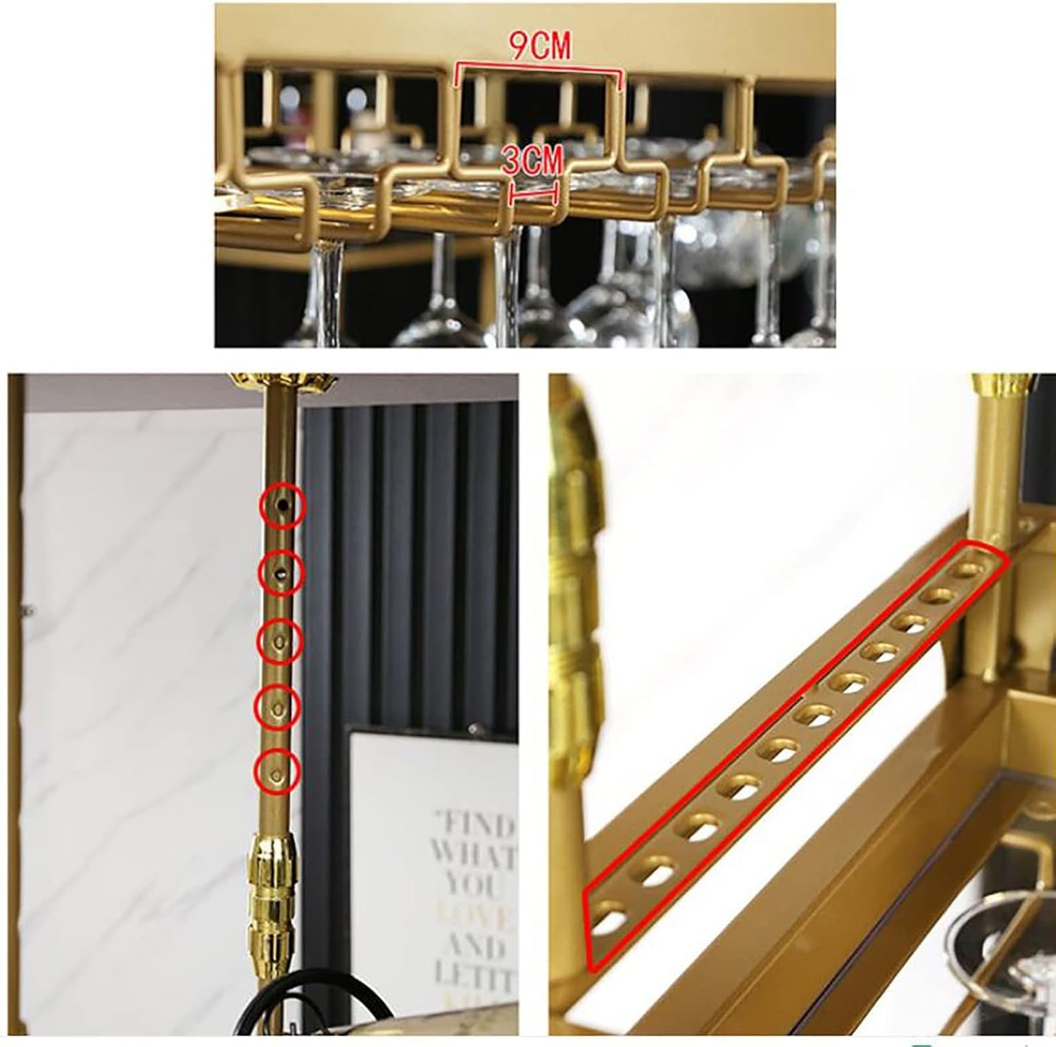 Adjustable Wine Rack for Bar and Kitchen Ceiling Mounted Stemware Holder