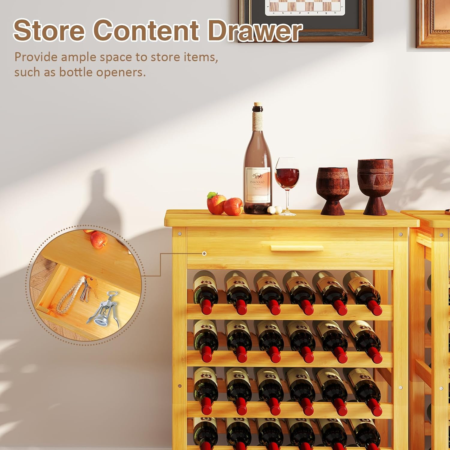Kinbor 6-Tier Bamboo Wine Rack with Drawer 1