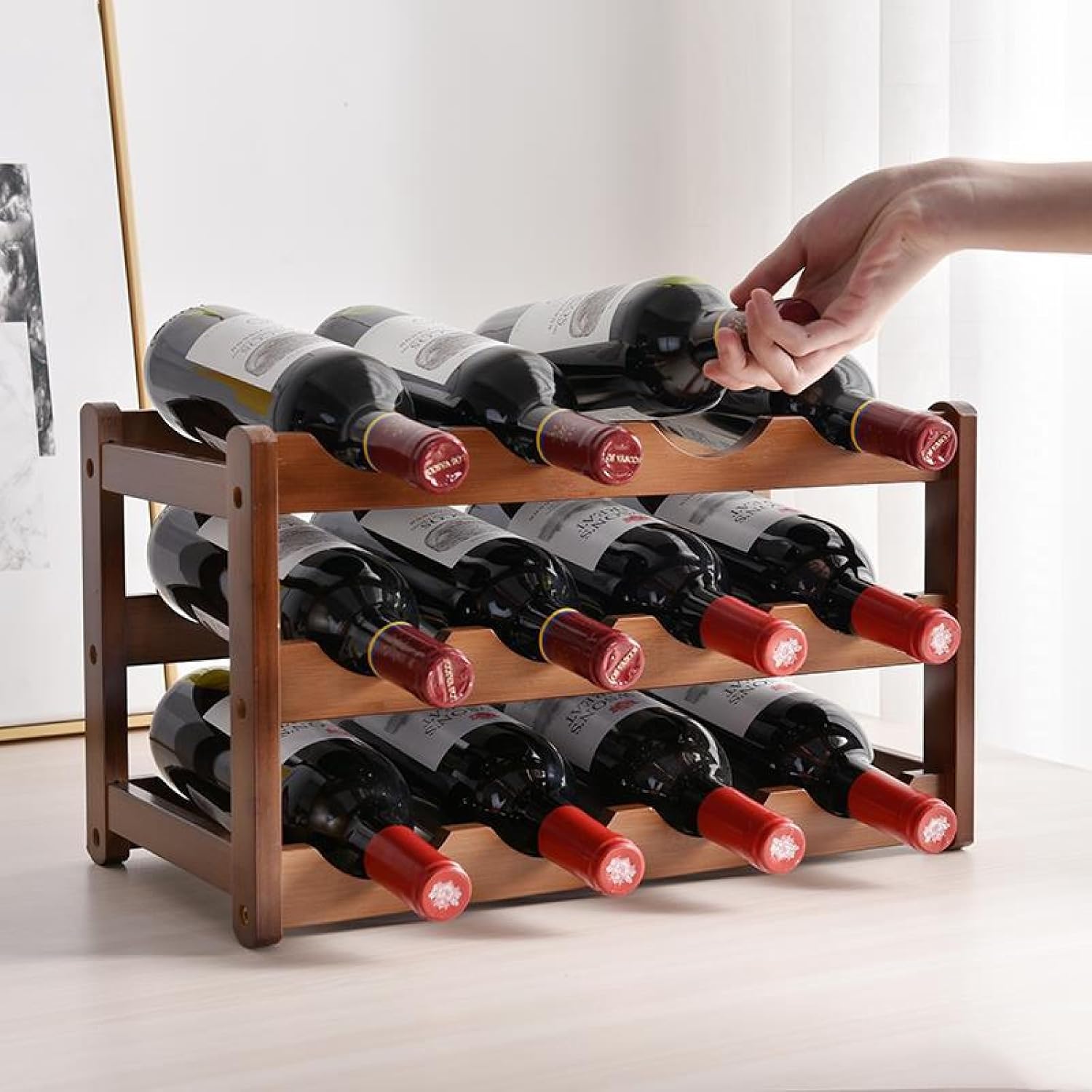 OWKAY Vintage Wooden Wine Rack 3 Tiers