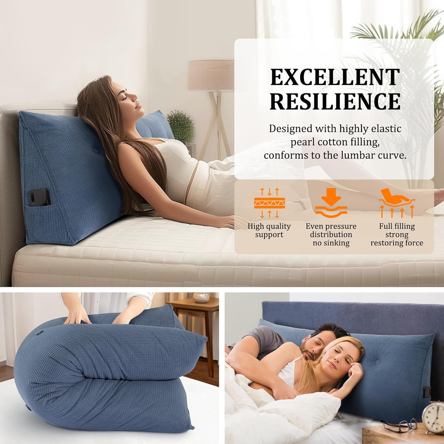 Huatean Home Headboard Pillow Full Blue 1