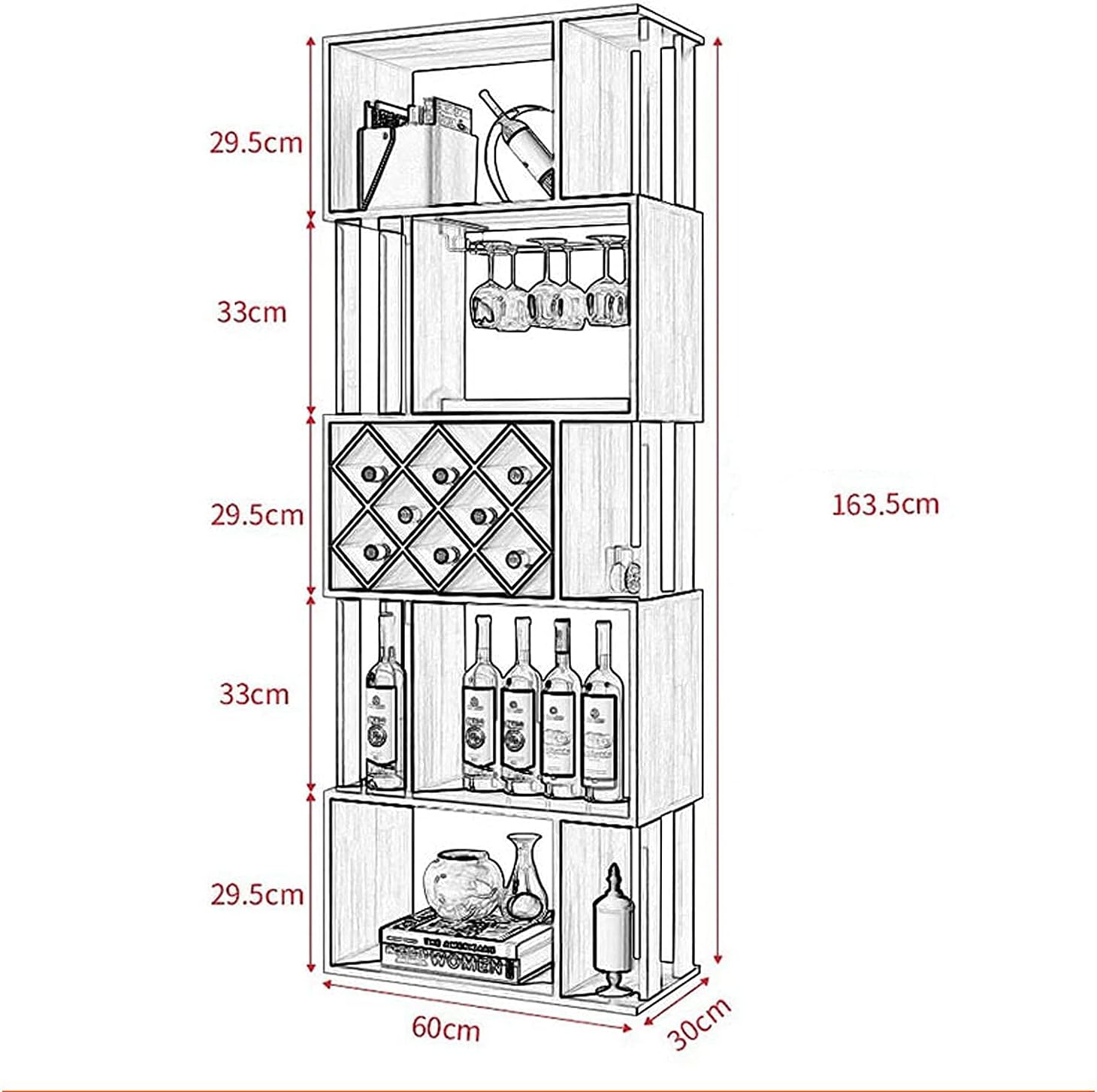 Freestanding 5-Tier Wood Wine Rack for Home Decor